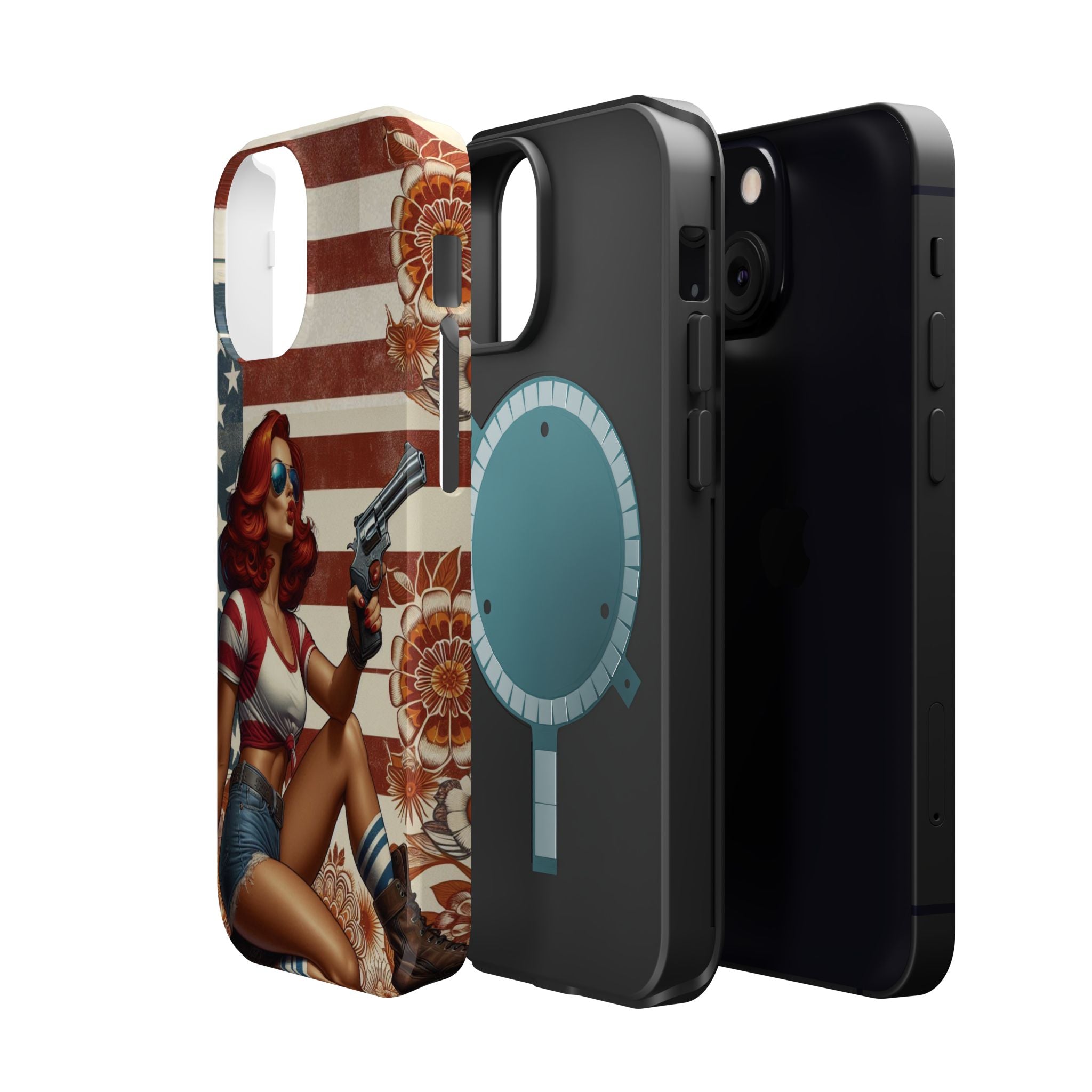 Americana .44 Magnum Pinup Girl - Magnetic Impact‑Resistant Phone Case  iPhone 13-17 / Samsung S26  MagSafe Compatible