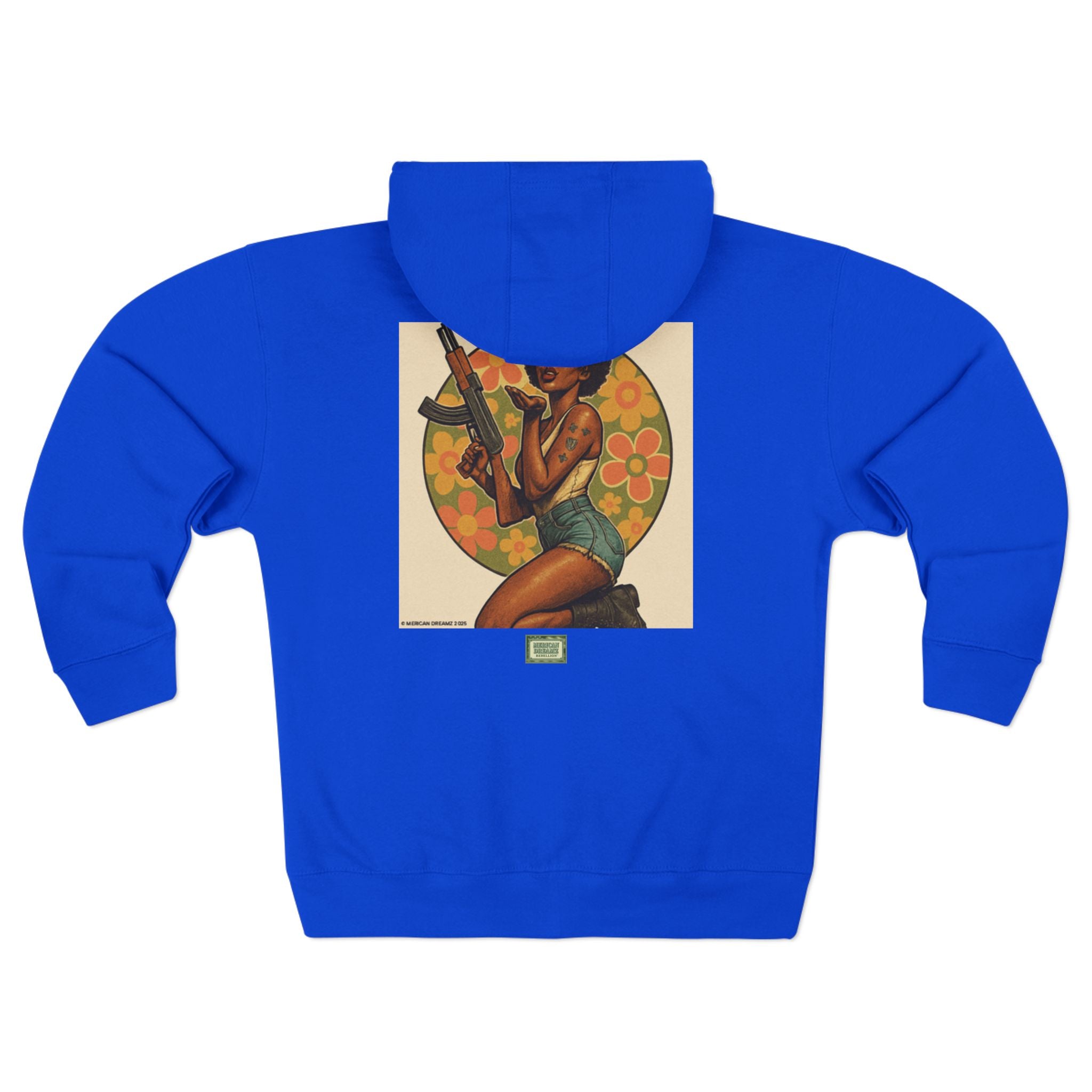 Americana Pinup girl with AK-47 Zip Hoodie — Retro Vintage Patriotic Graphic