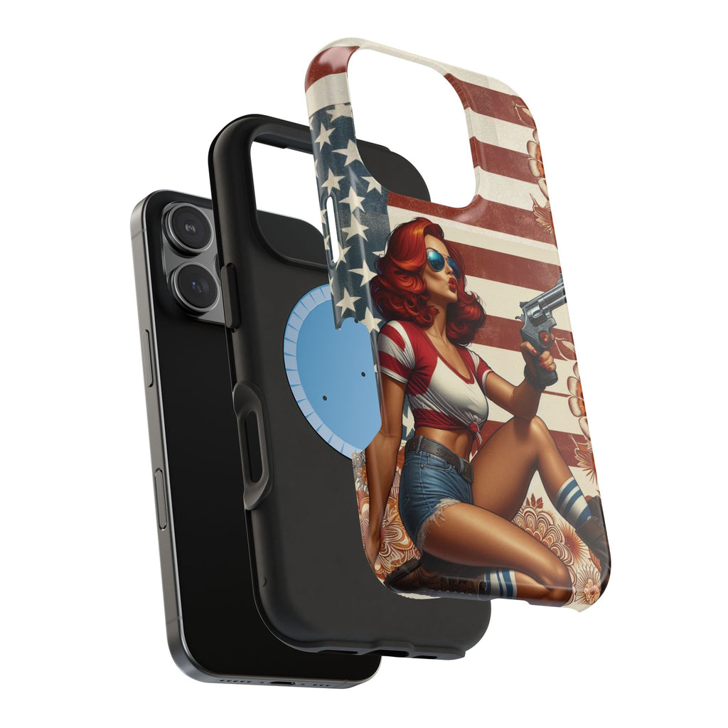 Americana .44 Magnum Pinup Girl - Magnetic Impact‑Resistant Phone Case  iPhone 13-17 / Samsung S26  MagSafe Compatible