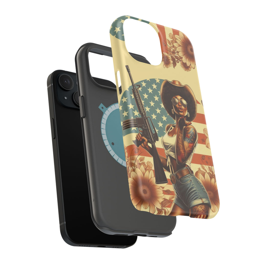 Americana AR-15 Pinup Girl - Magnetic Impact‑Resistant Phone Case  iPhone 13-17 / Samsung S26  MagSafe Compatible