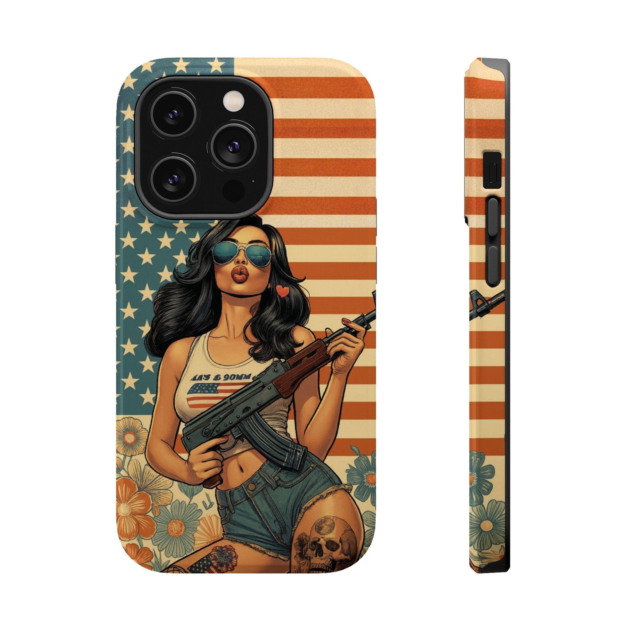Americana AK-47 Pinup Girl - Magnetic Impact‑Resistant Phone Case  iPhone 13-17 / Samsung S26  MagSafe Compatible