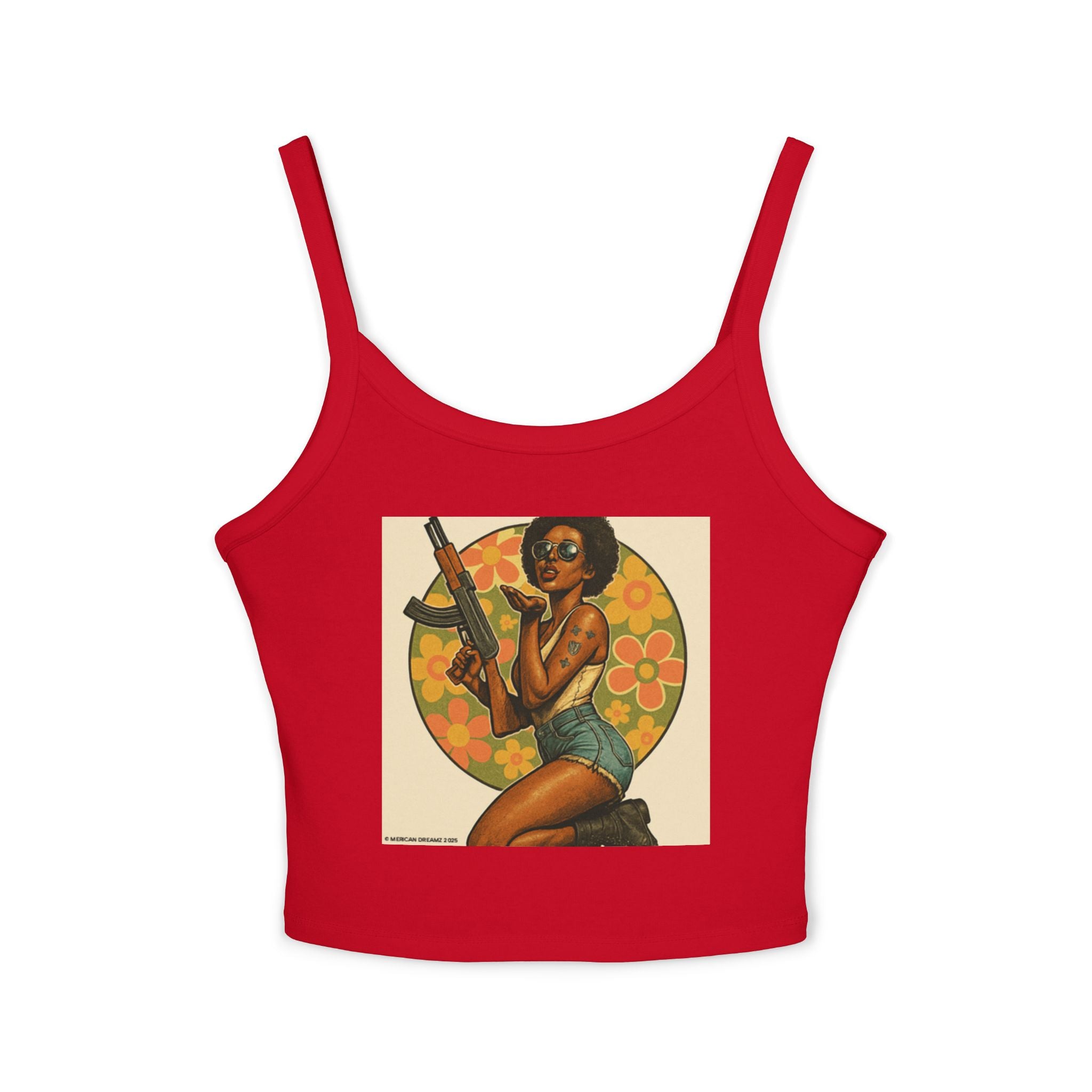 Retro Pinup Girl Tank Top — Vintage Floral Spaghetti Strap