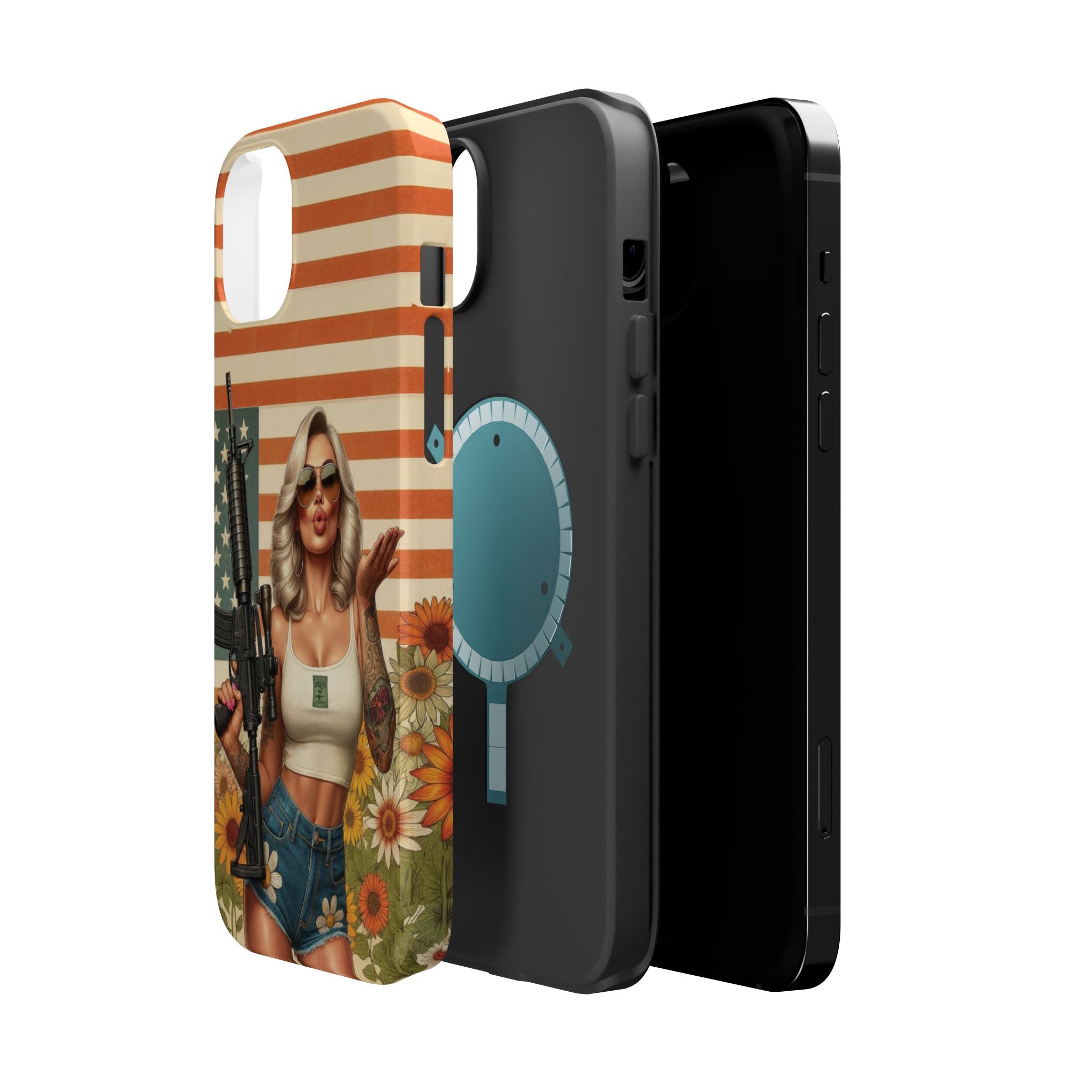 Americana AR-15 Pinup Girl - Magnetic Impact‑Resistant Phone Case  iPhone 13-17 / Samsung S26  MagSafe Compatible