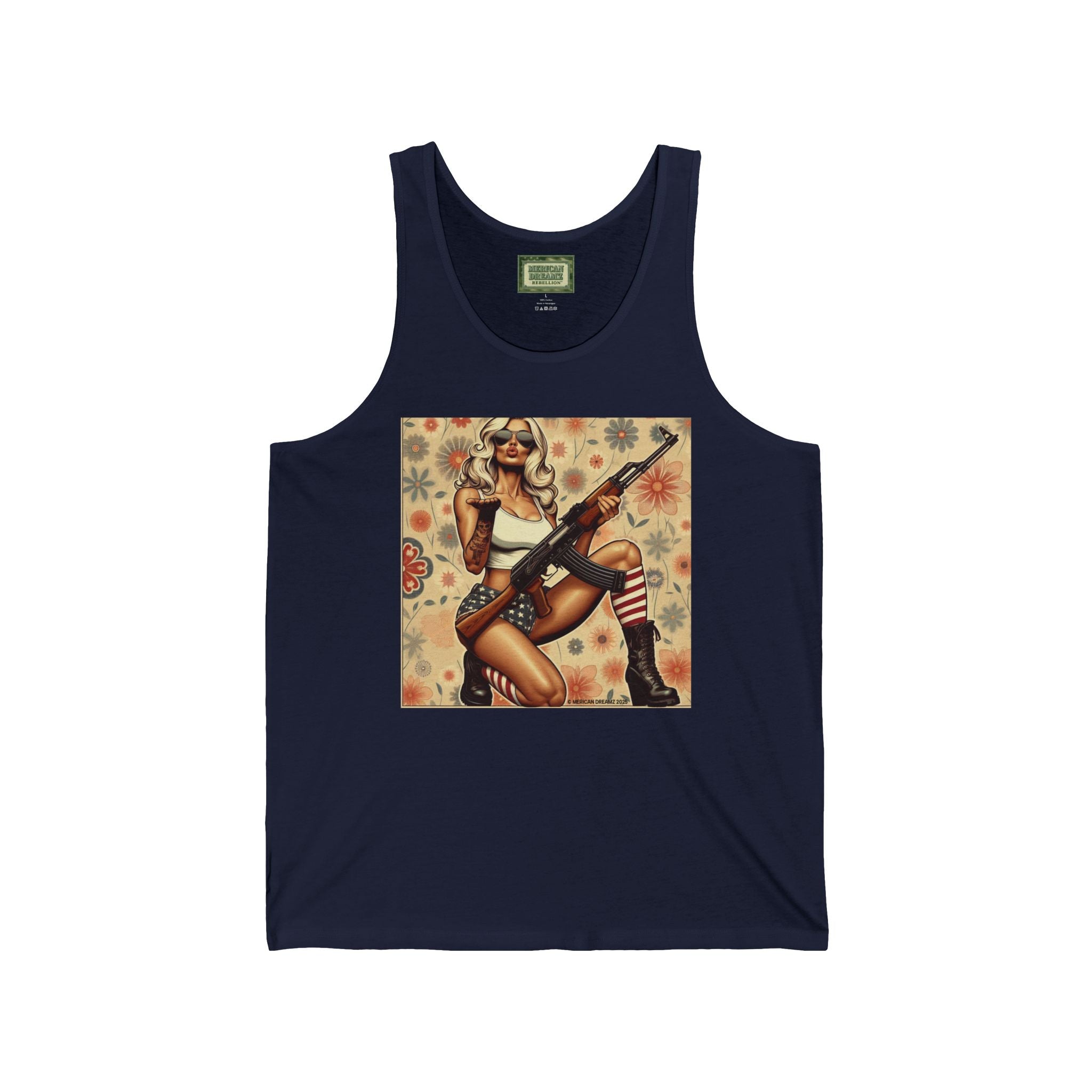 Pin-Up Tank Top — Vintage Americana Gun Flower Girl Graphic