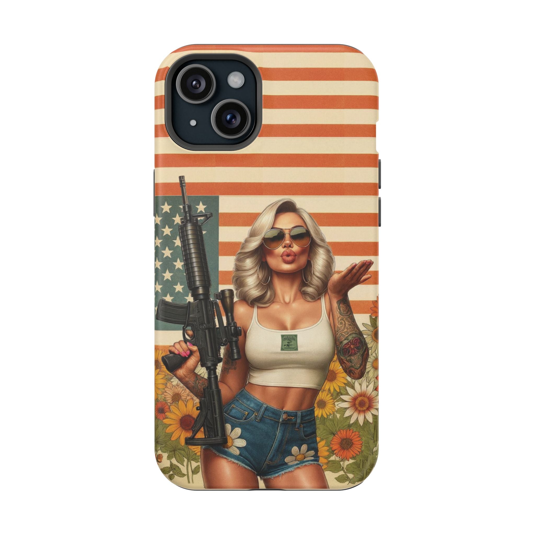 Americana AR-15 Pinup Girl - Magnetic Impact‑Resistant Phone Case  iPhone 13-17 / Samsung S26  MagSafe Compatible