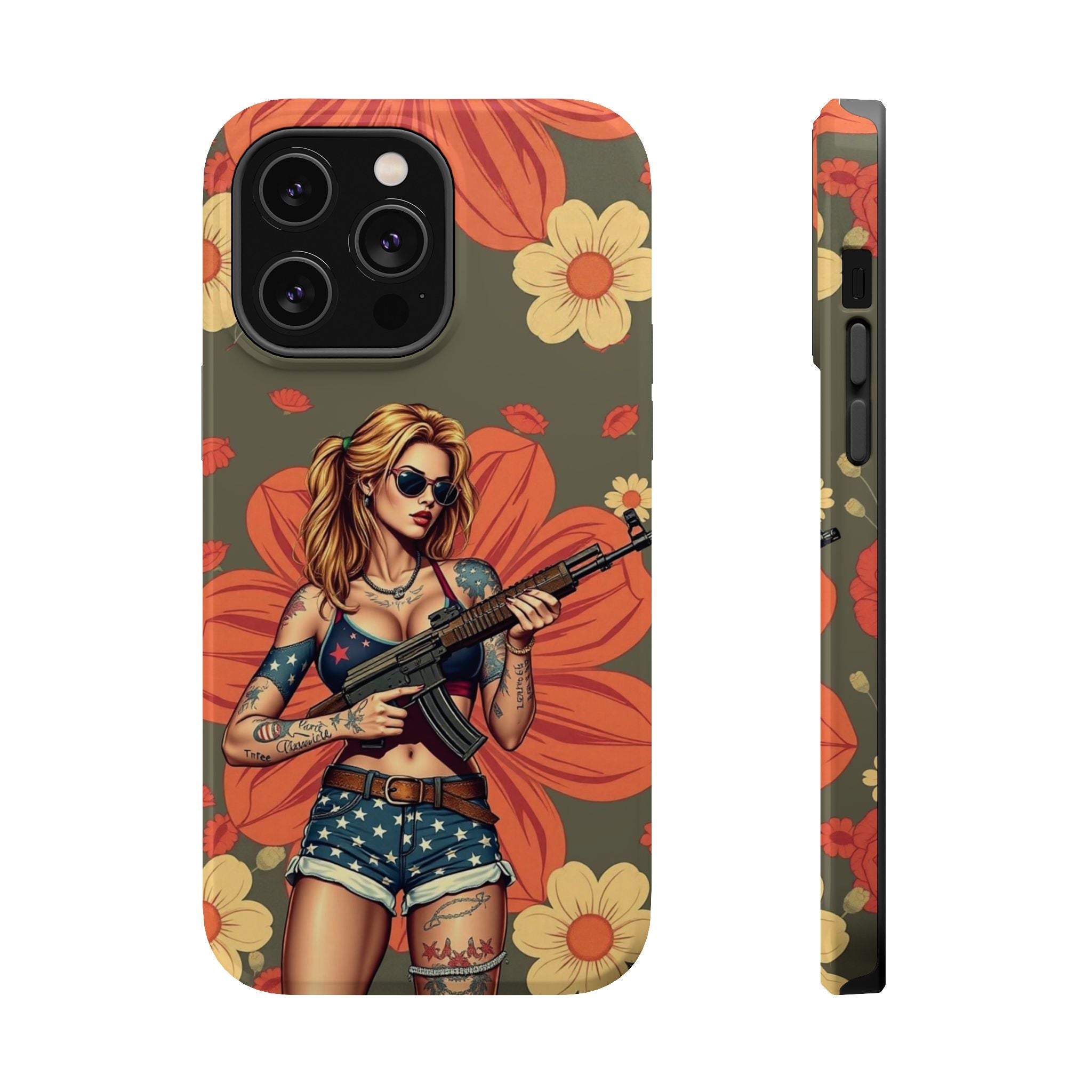 Americana AK-47 Pinup Girl - Magnetic Impact‑Resistant Phone Case  iPhone 13-17 / Samsung S26  MagSafe Compatible