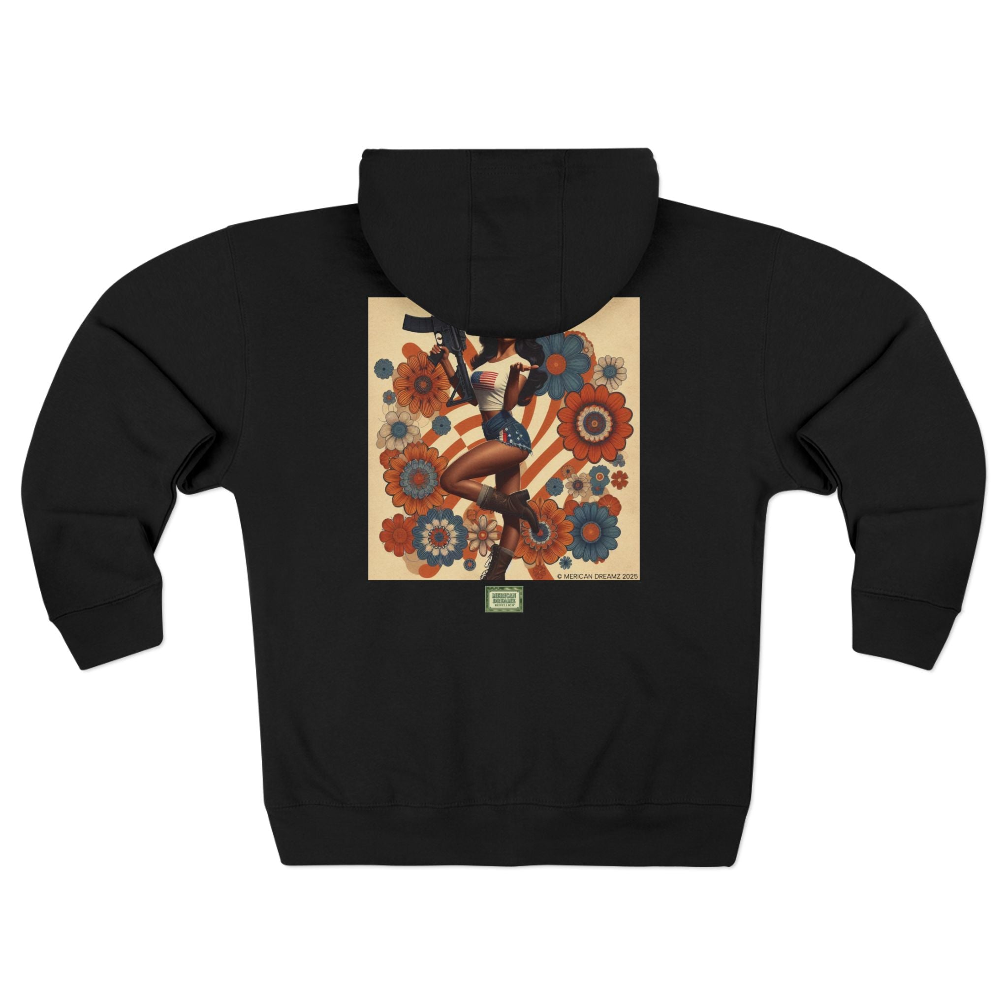 Americana Pinup Cowgirl with AR-15 Zip Hoodie — Retro Vintage Patriotic Graphic