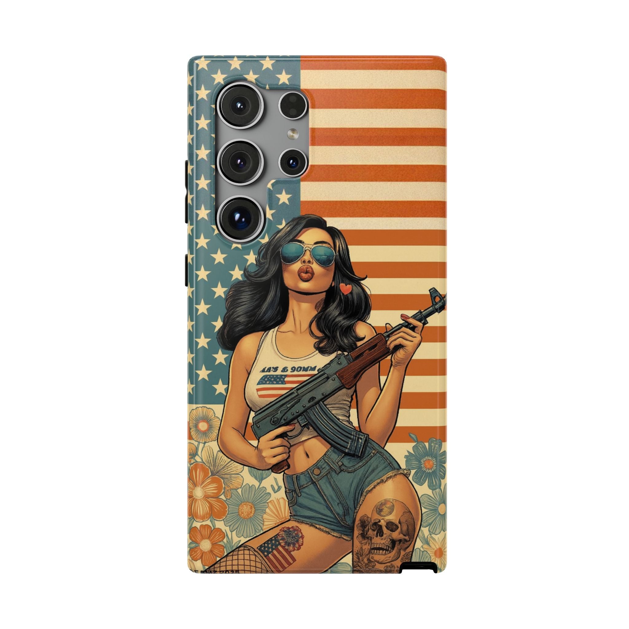 Americana AK-47 Pinup Girl - Impact‑Resistant Phone Case   Samsung Galaxy Series S22 / S22+ / S22 Ultra - S25 / S25+ / S25 Ultra