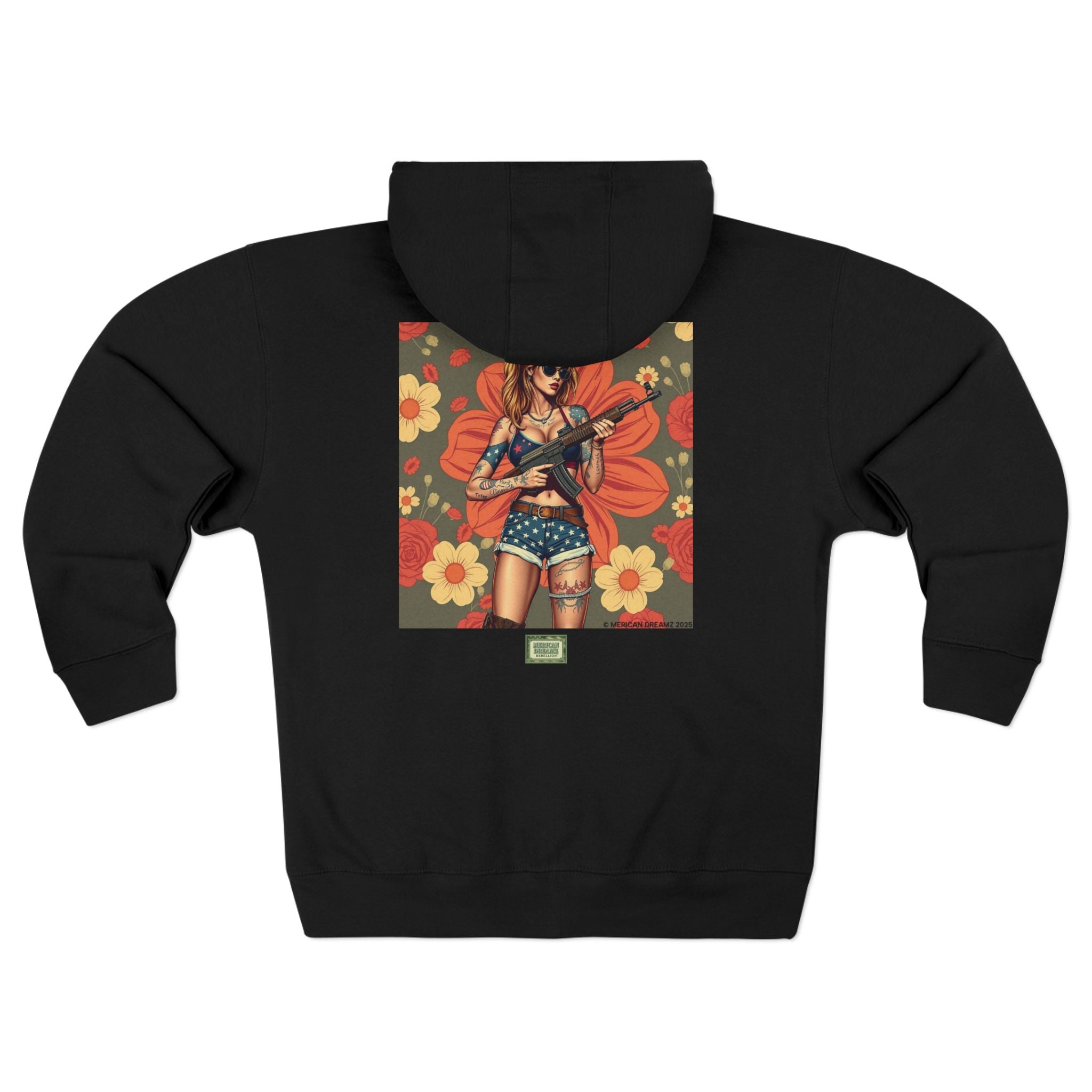 Americana Pinup girl with AK-47 Zip Hoodie — Retro Vintage Patriotic Graphic