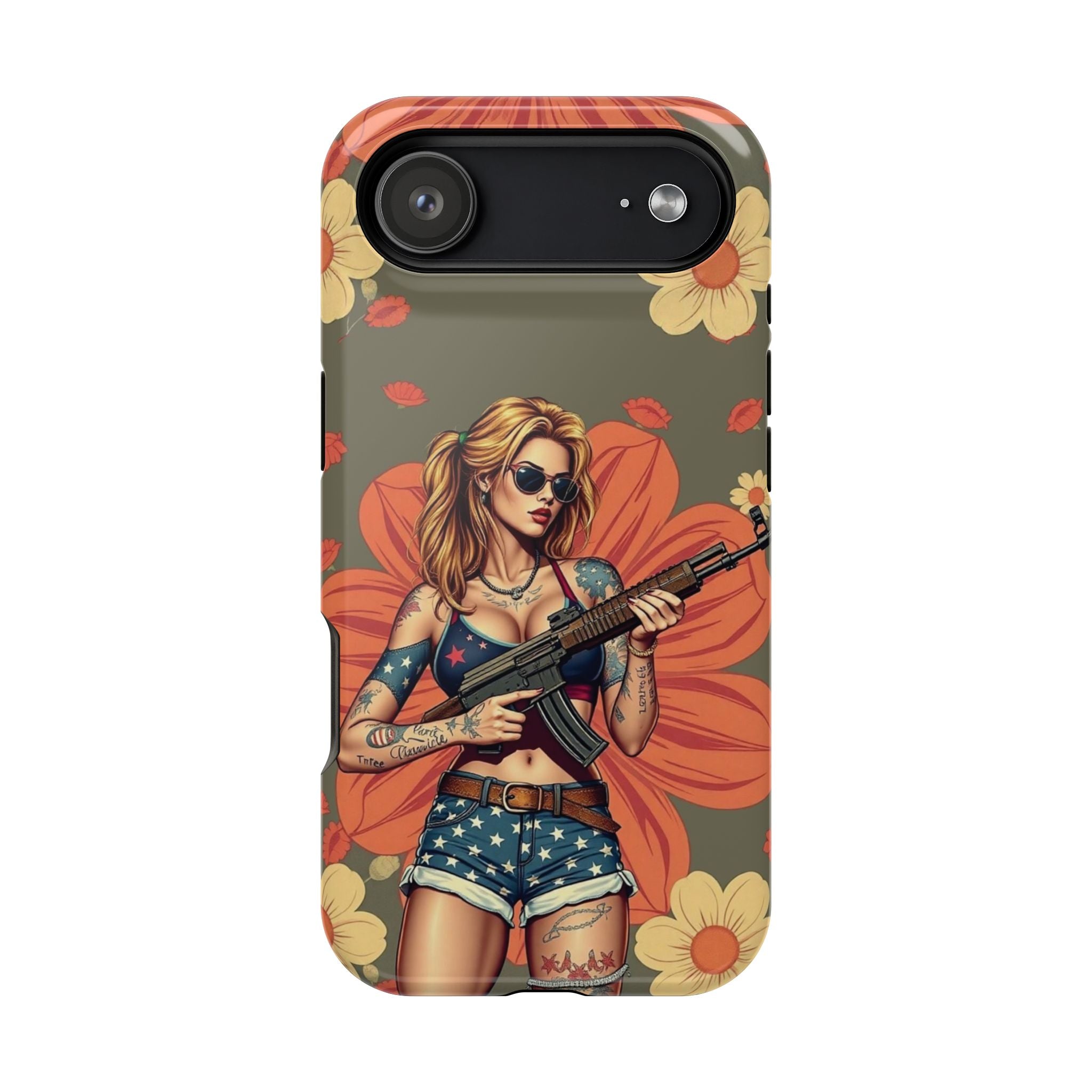 Americana AK-47 Pinup Girl - Magnetic Impact‑Resistant Phone Case  iPhone 13-17 / Samsung S26  MagSafe Compatible