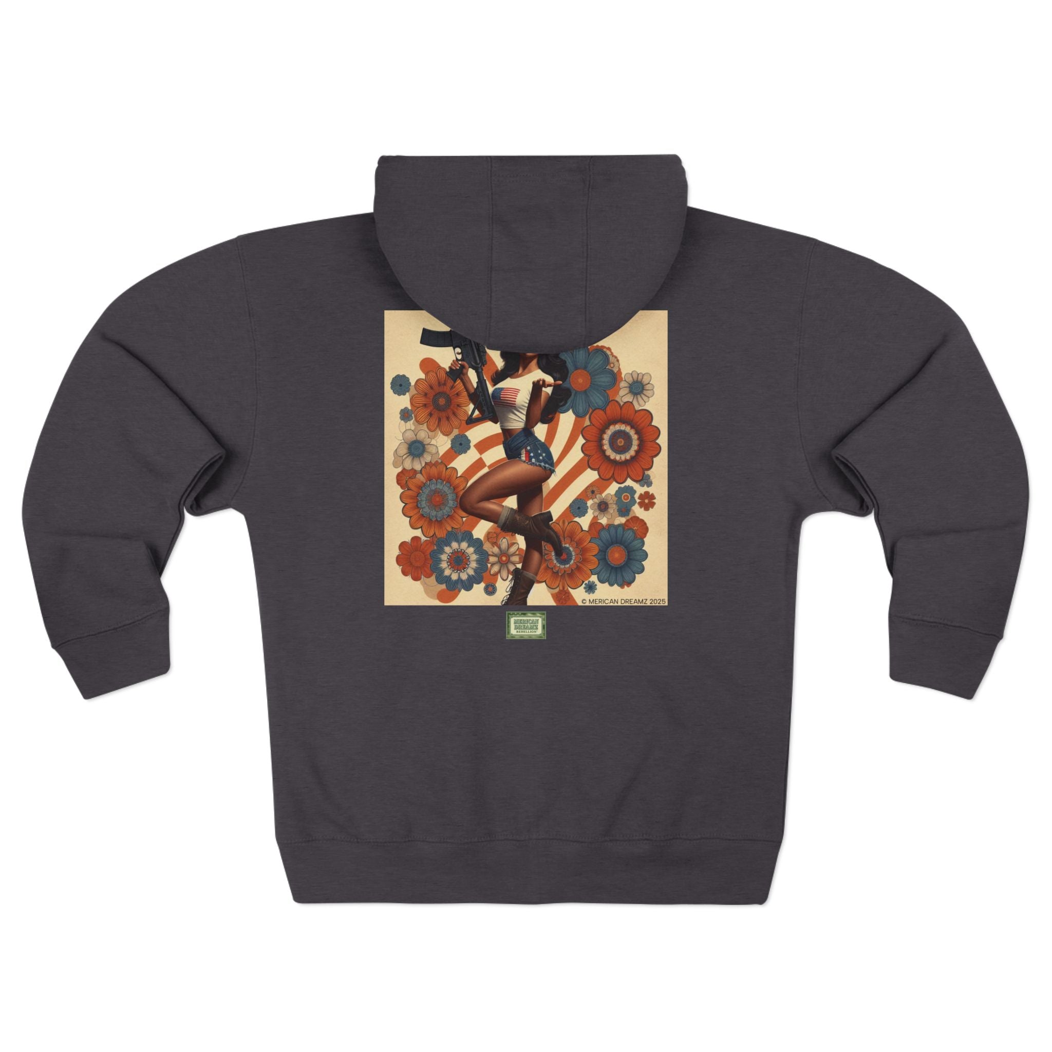 Americana Pinup Cowgirl with AR-15 Zip Hoodie — Retro Vintage Patriotic Graphic