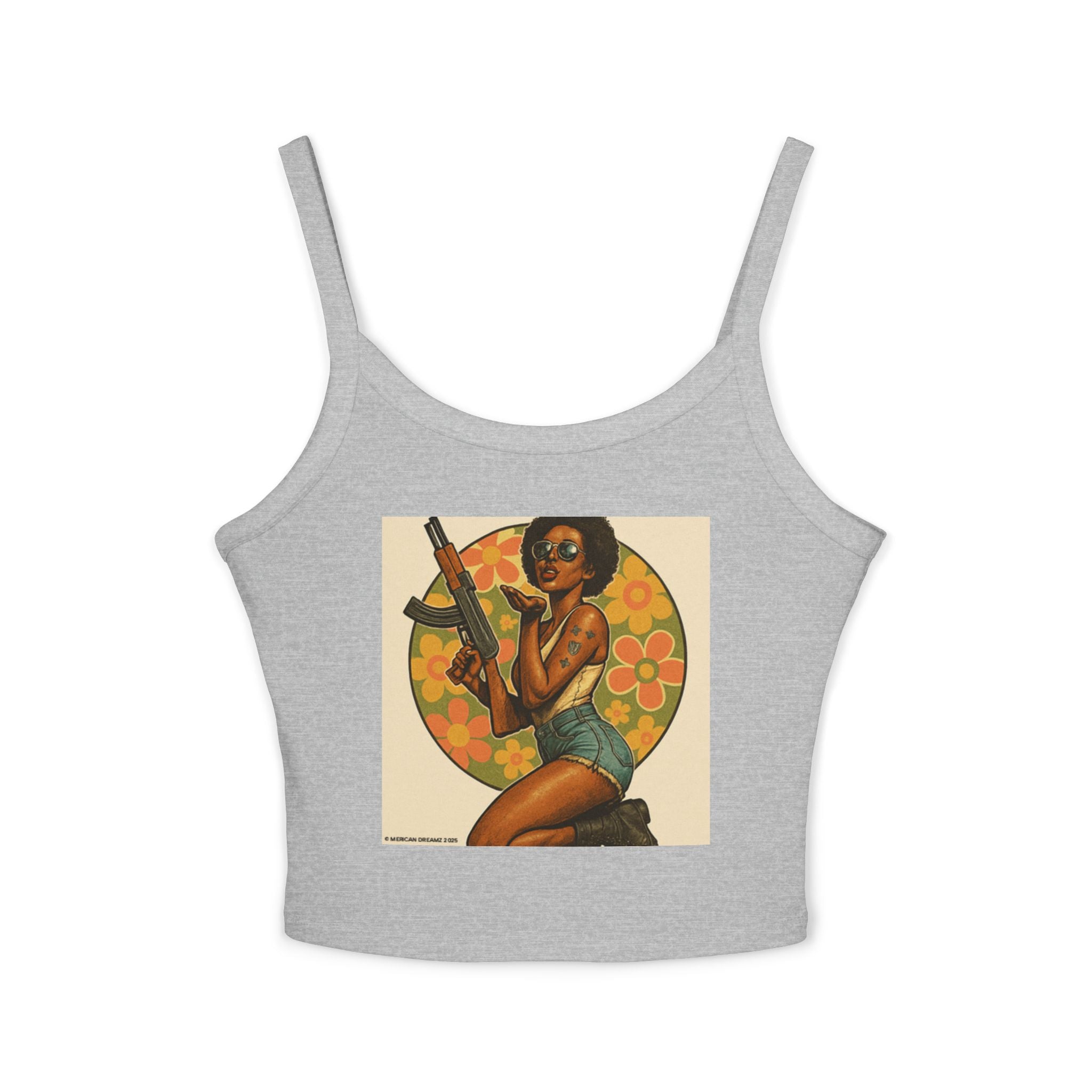 Retro Pinup Girl Tank Top — Vintage Floral Spaghetti Strap