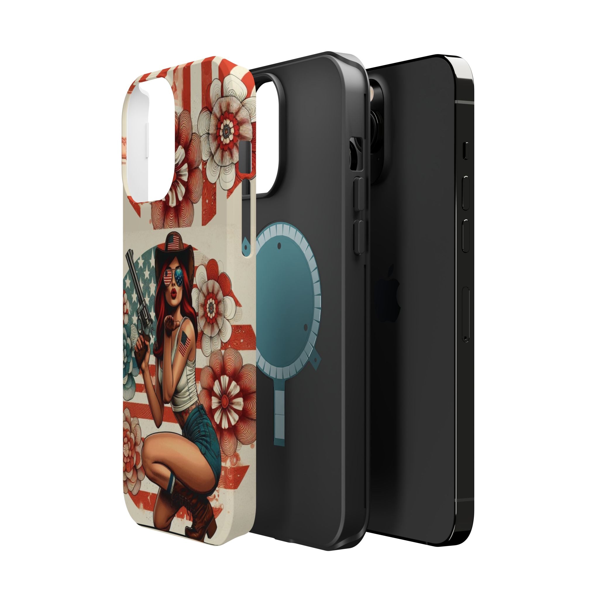 Americana .44 Magnum Pinup Girl - Magnetic Impact‑Resistant Phone Case  iPhone 13-17 / Samsung S26  MagSafe Compatible
