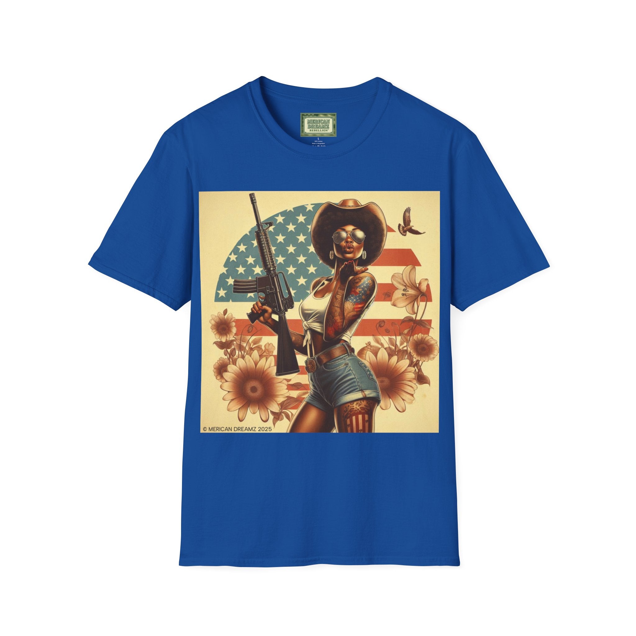Pin-Up Americana T-Shirt — Retro Floral Gun Cowgirl Vintage Style (US Only)