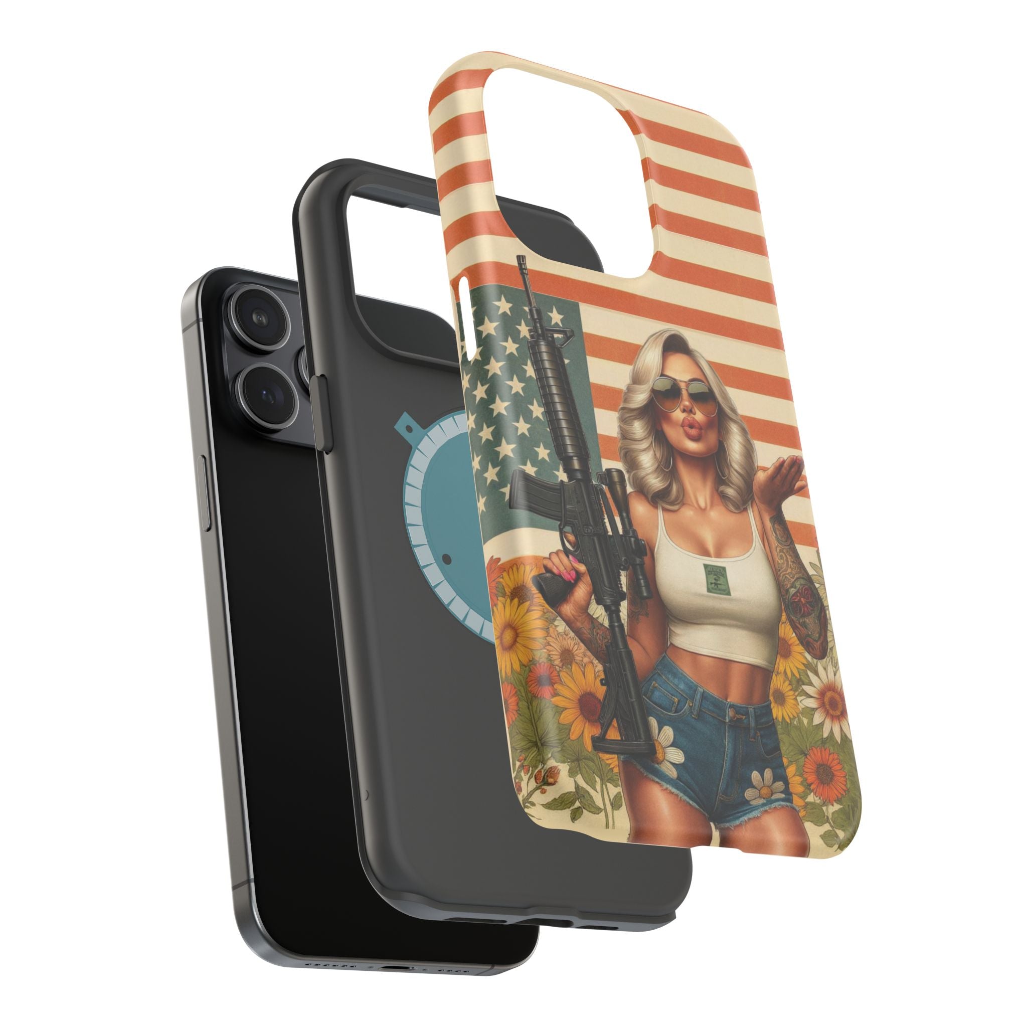 Americana AR-15 Pinup Girl - Magnetic Impact‑Resistant Phone Case  iPhone 13-17 / Samsung S26  MagSafe Compatible
