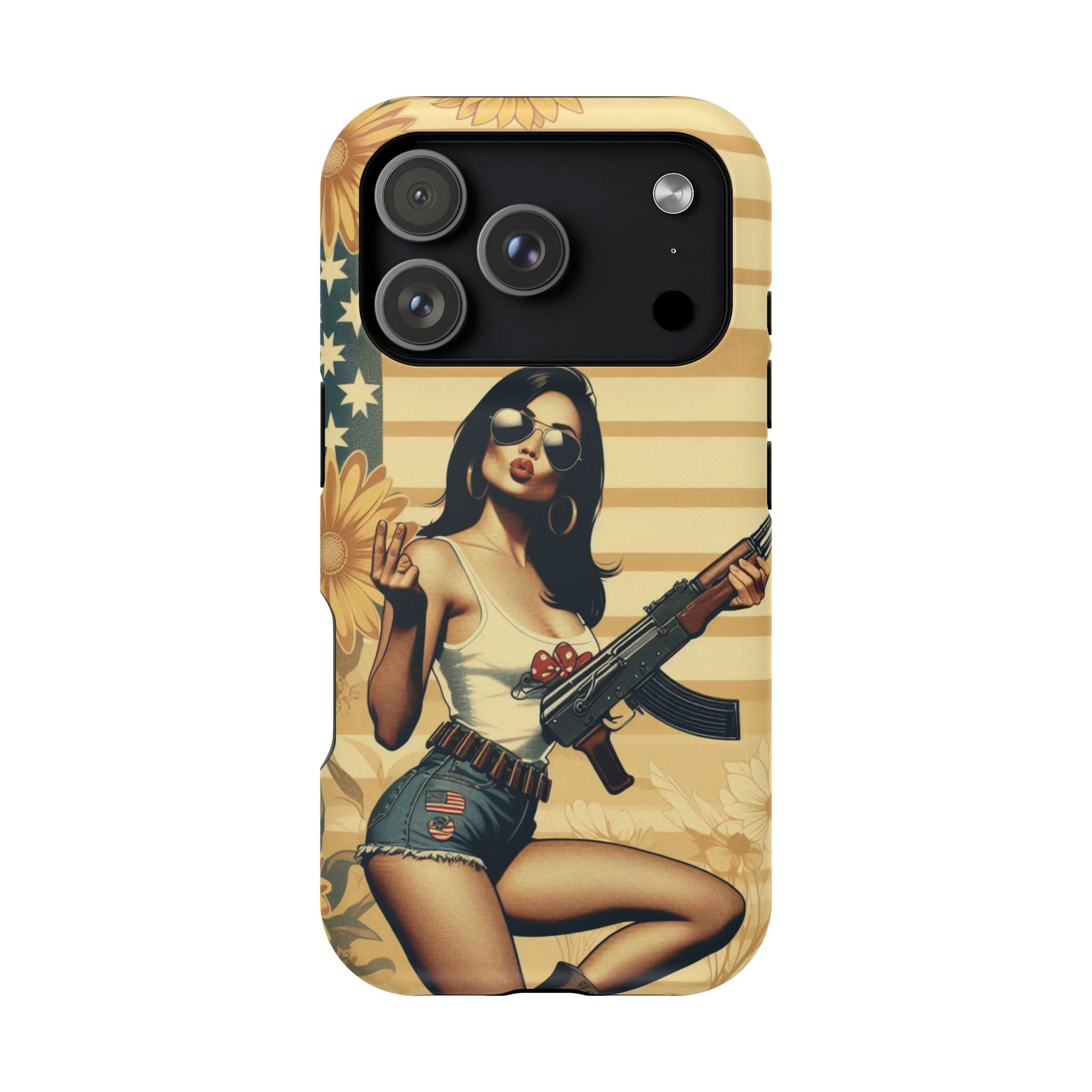 Americana AK-47 Pinup Girl - Magnetic Impact‑Resistant Phone Case  iPhone 13-17 / Samsung S26  MagSafe Compatible