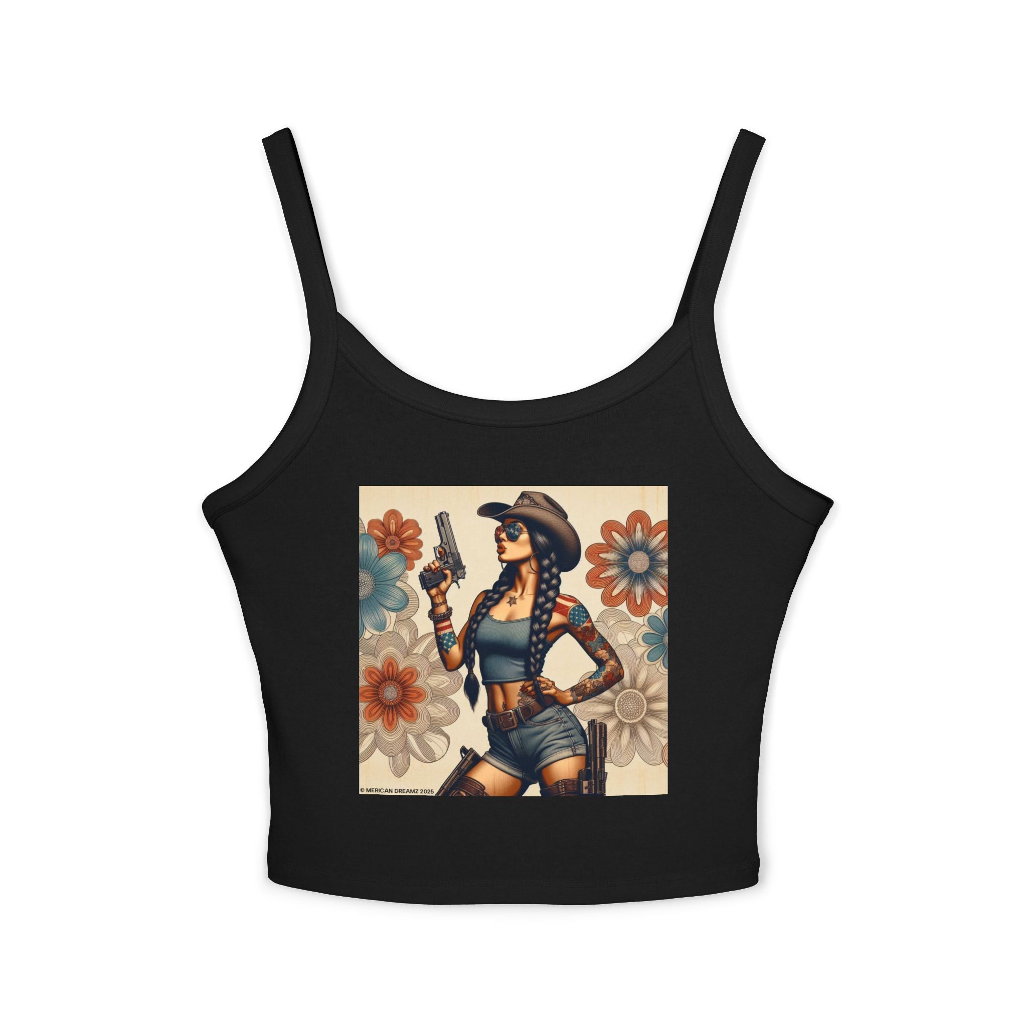 Retro Pinup Girl Tank Top — Vintage Floral Spaghetti Strap