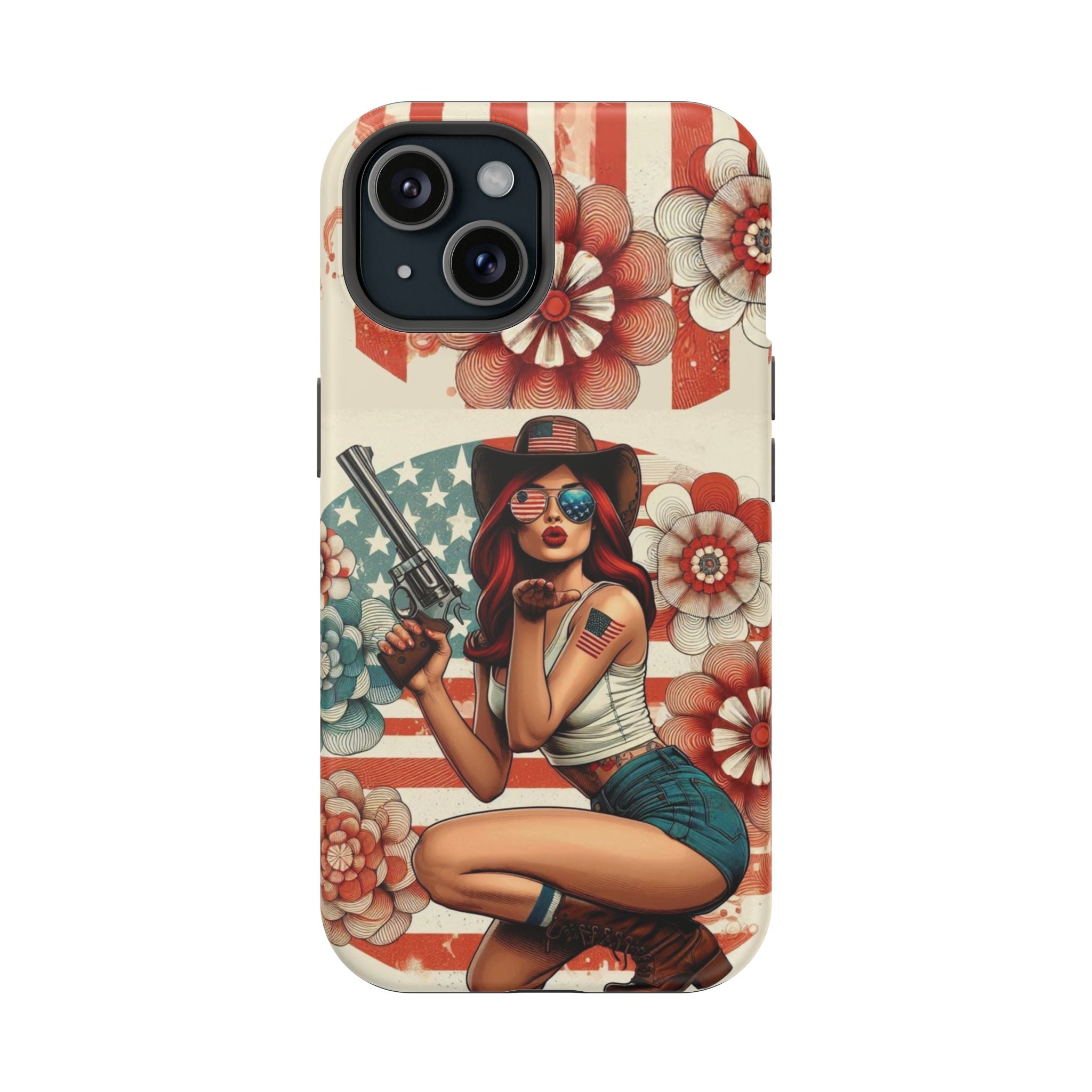 Americana .44 Magnum Pinup Girl - Magnetic Impact‑Resistant Phone Case  iPhone 13-17 / Samsung S26  MagSafe Compatible