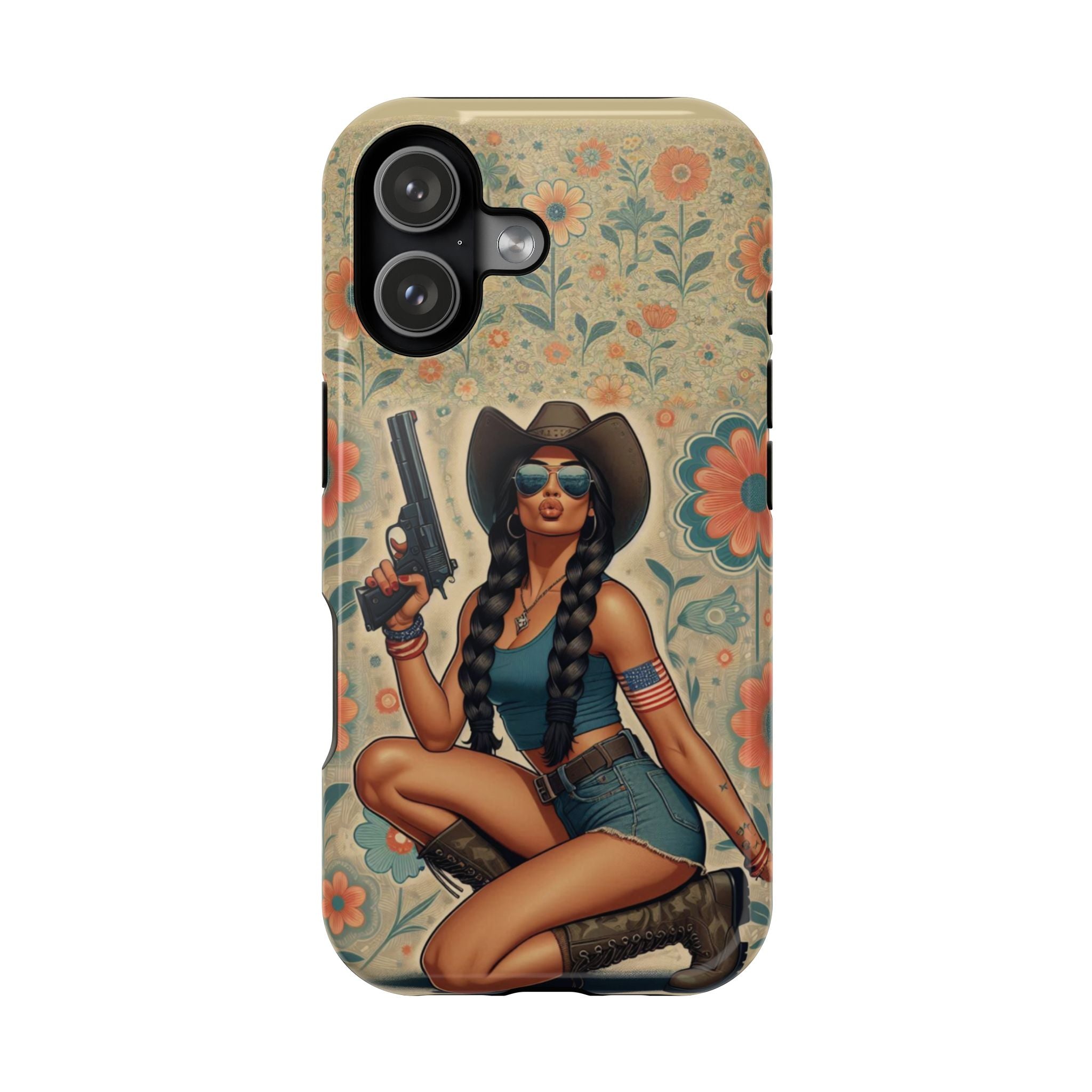 Americana 9mm Pinup Girl - Magnetic Impact‑Resistant Phone Case  iPhone 13-17 / Samsung S26  MagSafe Compatible
