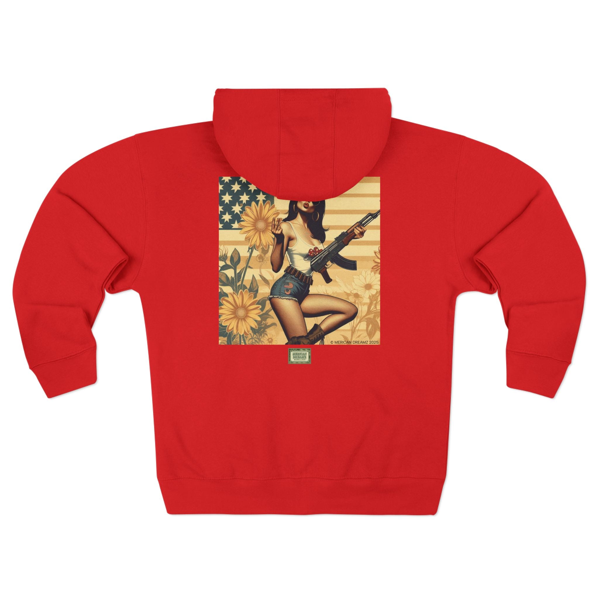 Americana Pinup girl with AK-47 Zip Hoodie — Retro Vintage Patriotic Graphic