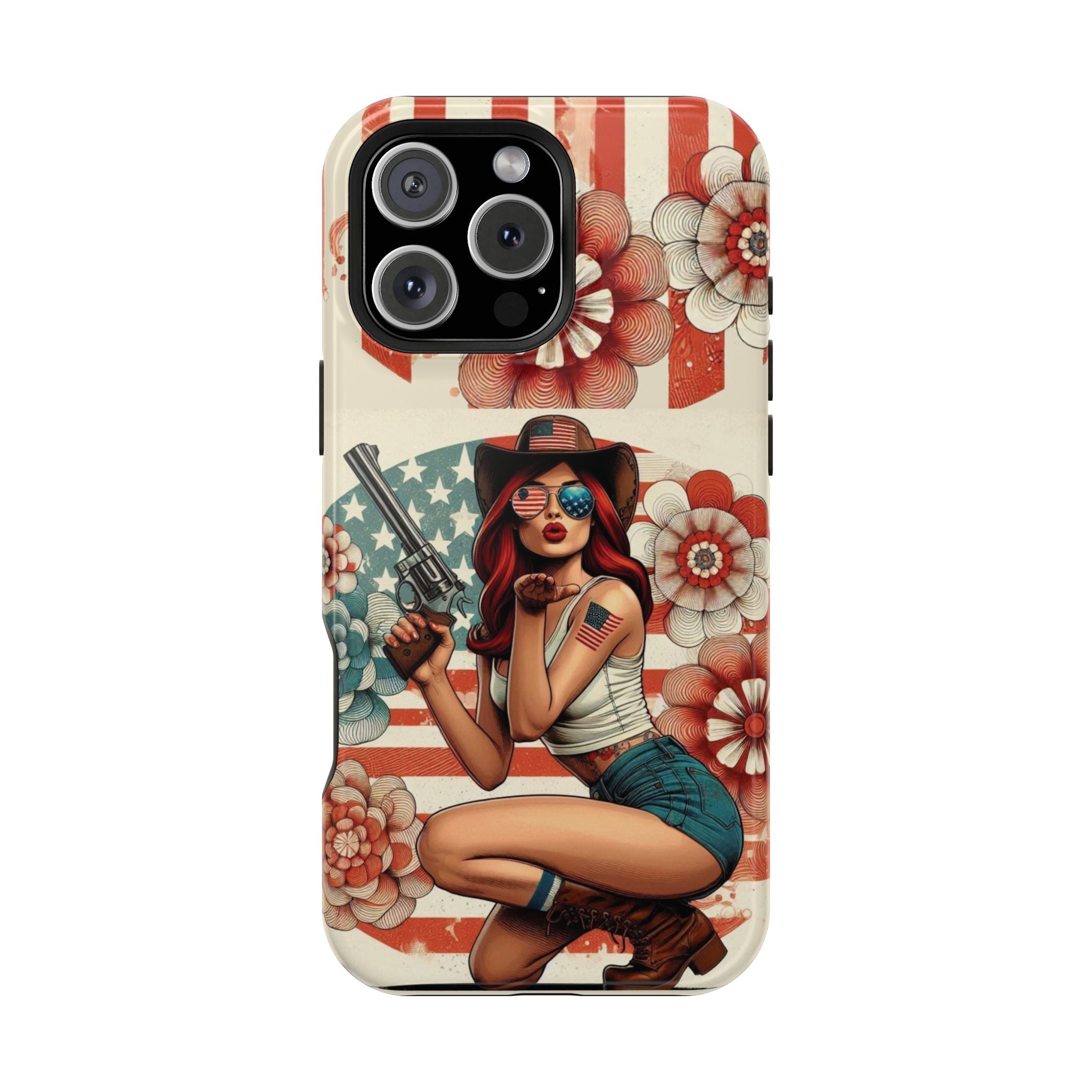 Americana .44 Magnum Pinup Girl - Magnetic Impact‑Resistant Phone Case  iPhone 13-17 / Samsung S26  MagSafe Compatible