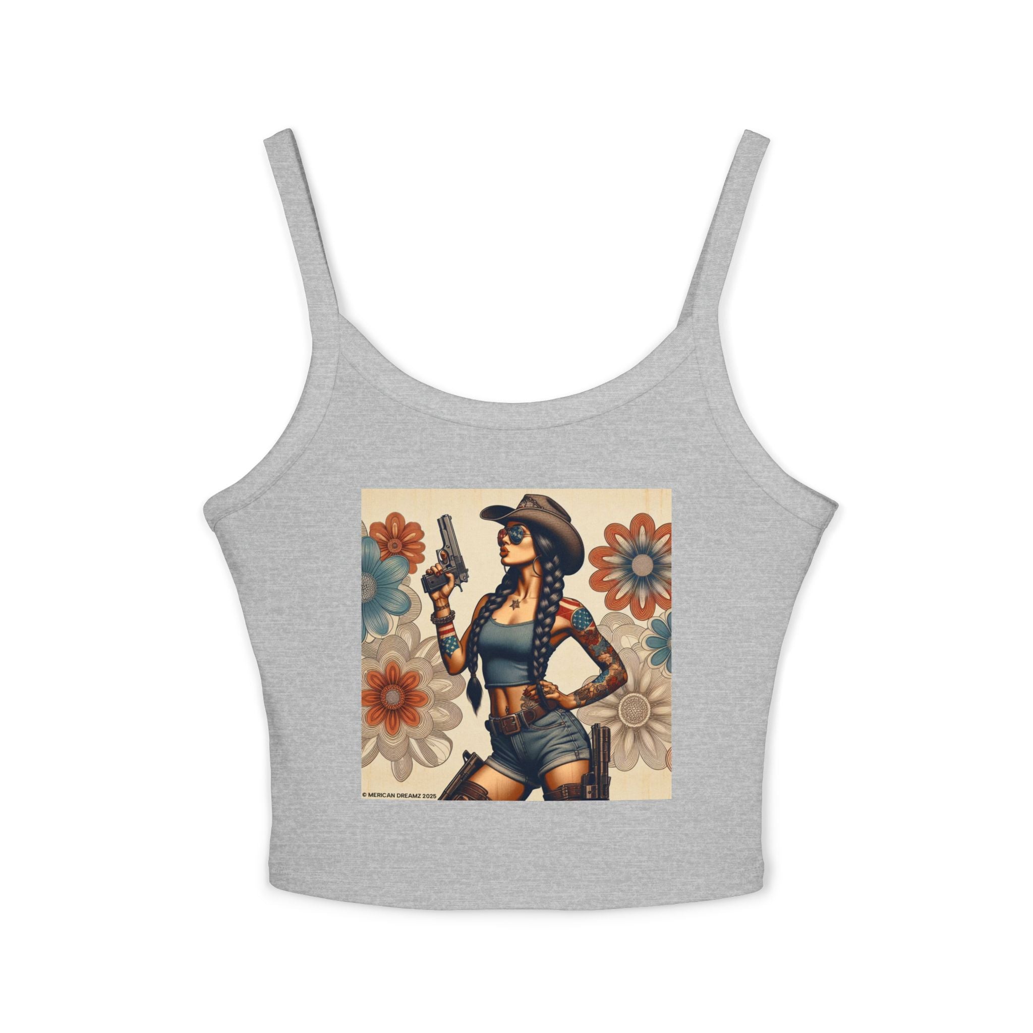 Retro Pinup Girl Tank Top — Vintage Floral Spaghetti Strap