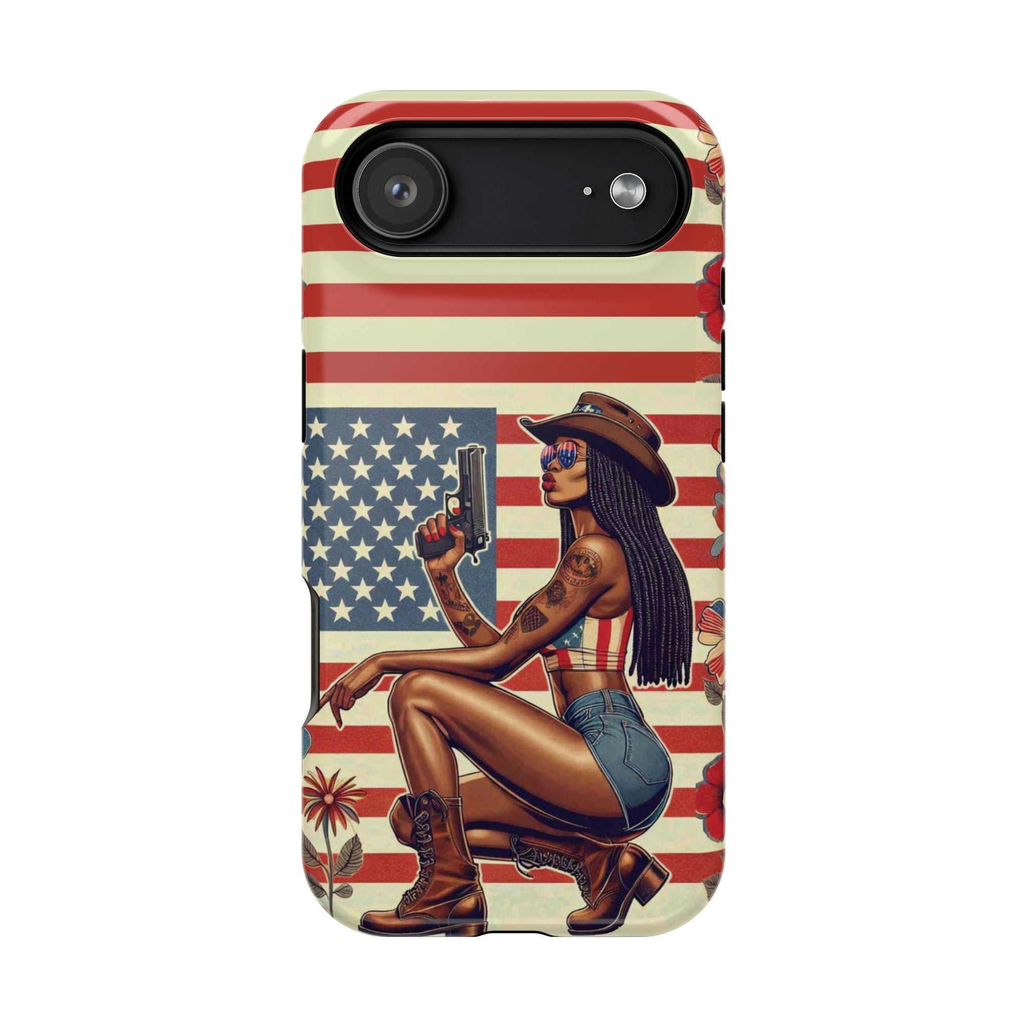 Americana 9mm Pinup Girl - Magnetic Impact‑Resistant Phone Case  iPhone 13-17 / Samsung S26  MagSafe Compatible