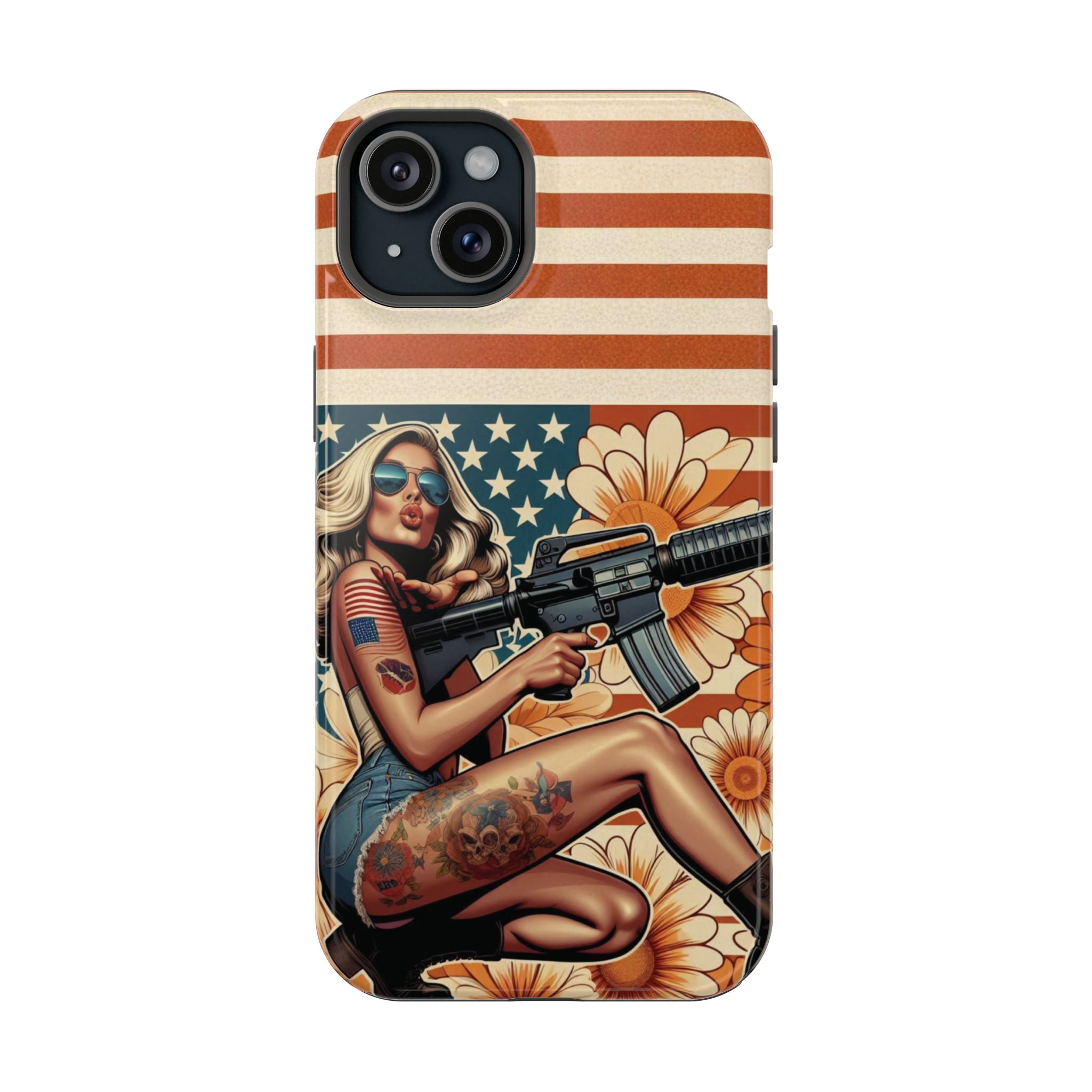 Americana AR-15 Pinup Girl - Magnetic Impact‑Resistant Phone Case  iPhone 13-17 / Samsung S26  MagSafe Compatible