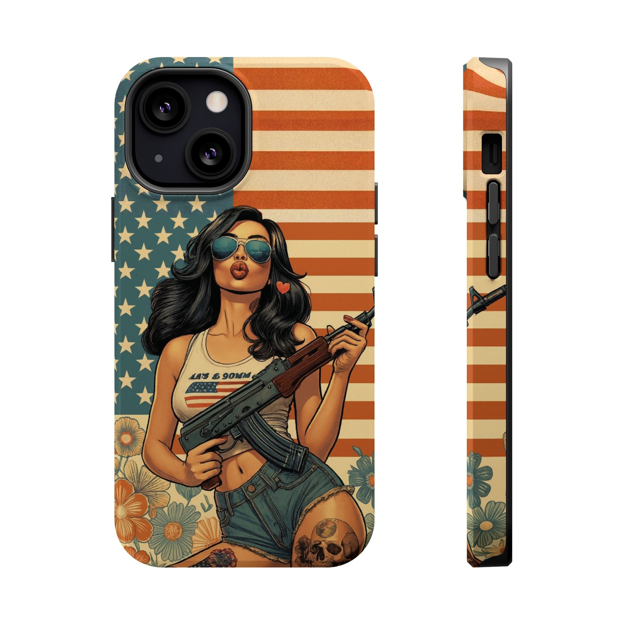 Americana AK-47 Pinup Girl - Magnetic Impact‑Resistant Phone Case  iPhone 13-17 / Samsung S26  MagSafe Compatible