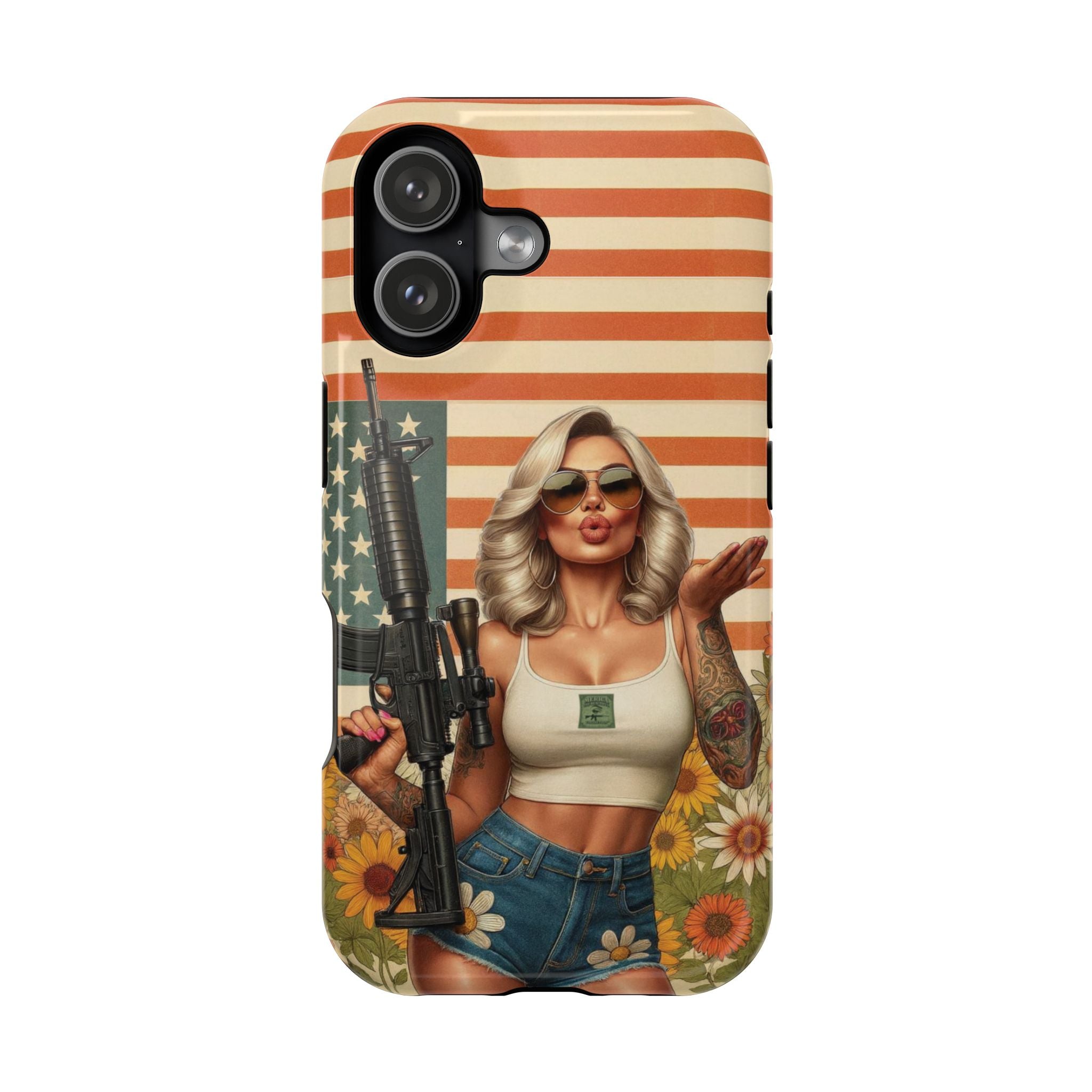 Americana AR-15 Pinup Girl - Magnetic Impact‑Resistant Phone Case  iPhone 13-17 / Samsung S26  MagSafe Compatible