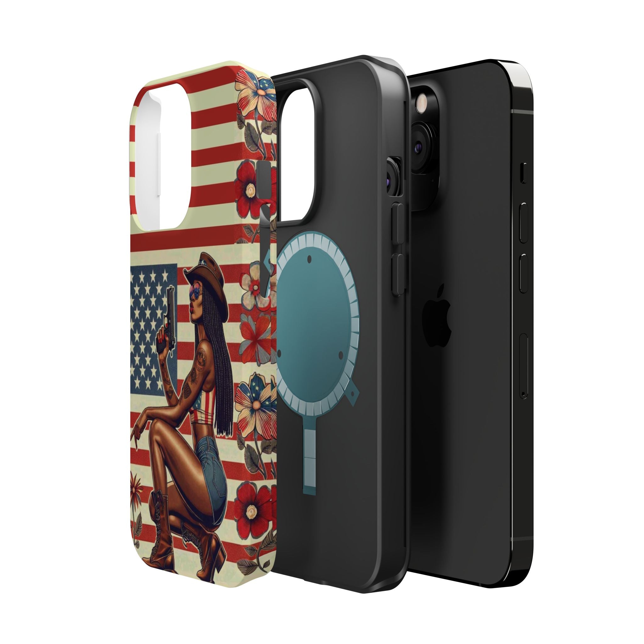 Americana 9mm Pinup Girl - Magnetic Impact‑Resistant Phone Case  iPhone 13-17 / Samsung S26  MagSafe Compatible