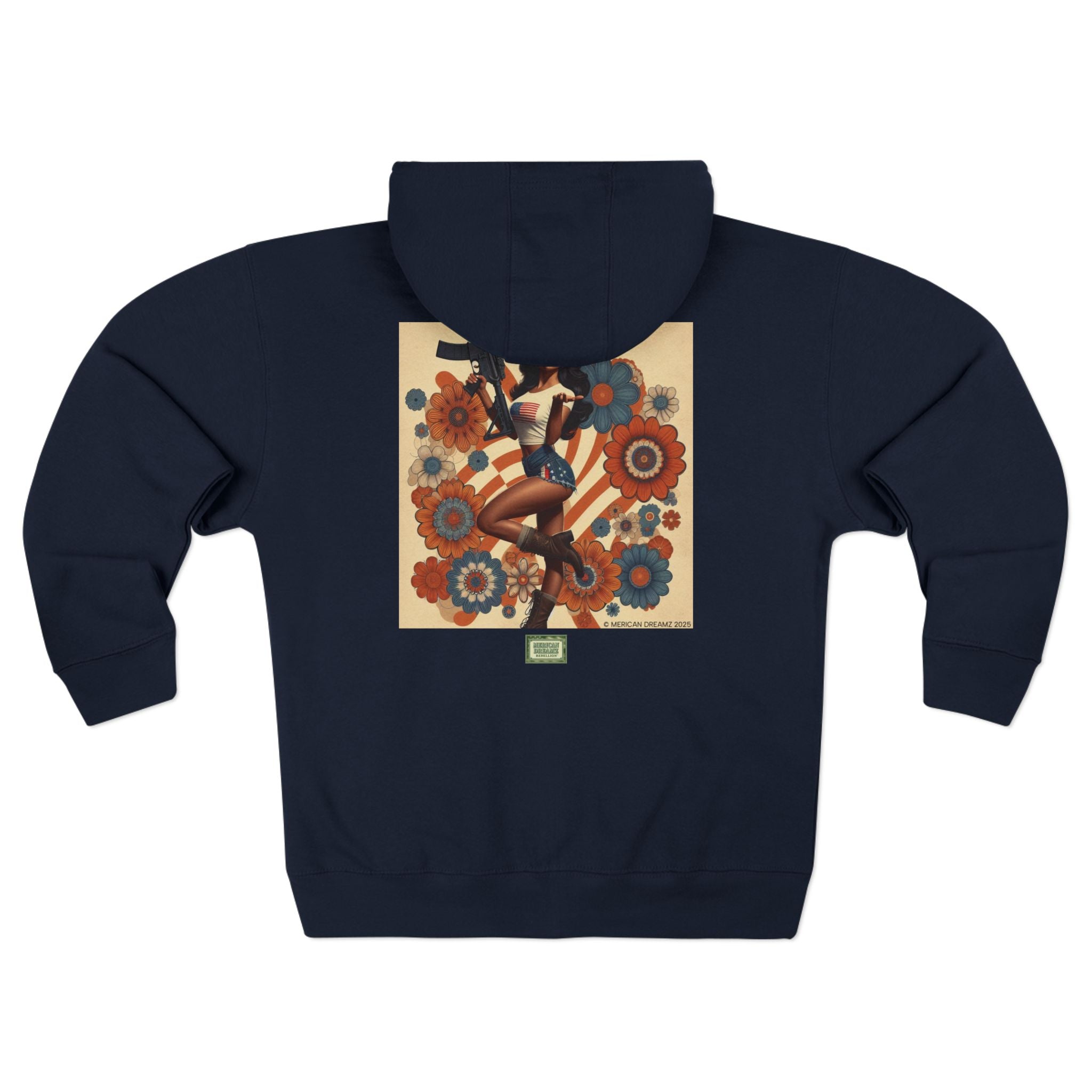 Americana Pinup Cowgirl with AR-15 Zip Hoodie — Retro Vintage Patriotic Graphic