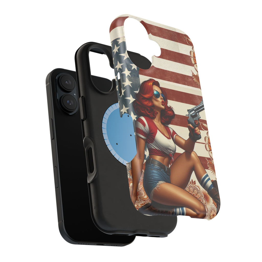 Americana .44 Magnum Pinup Girl - Magnetic Impact‑Resistant Phone Case  iPhone 13-17 / Samsung S26  MagSafe Compatible