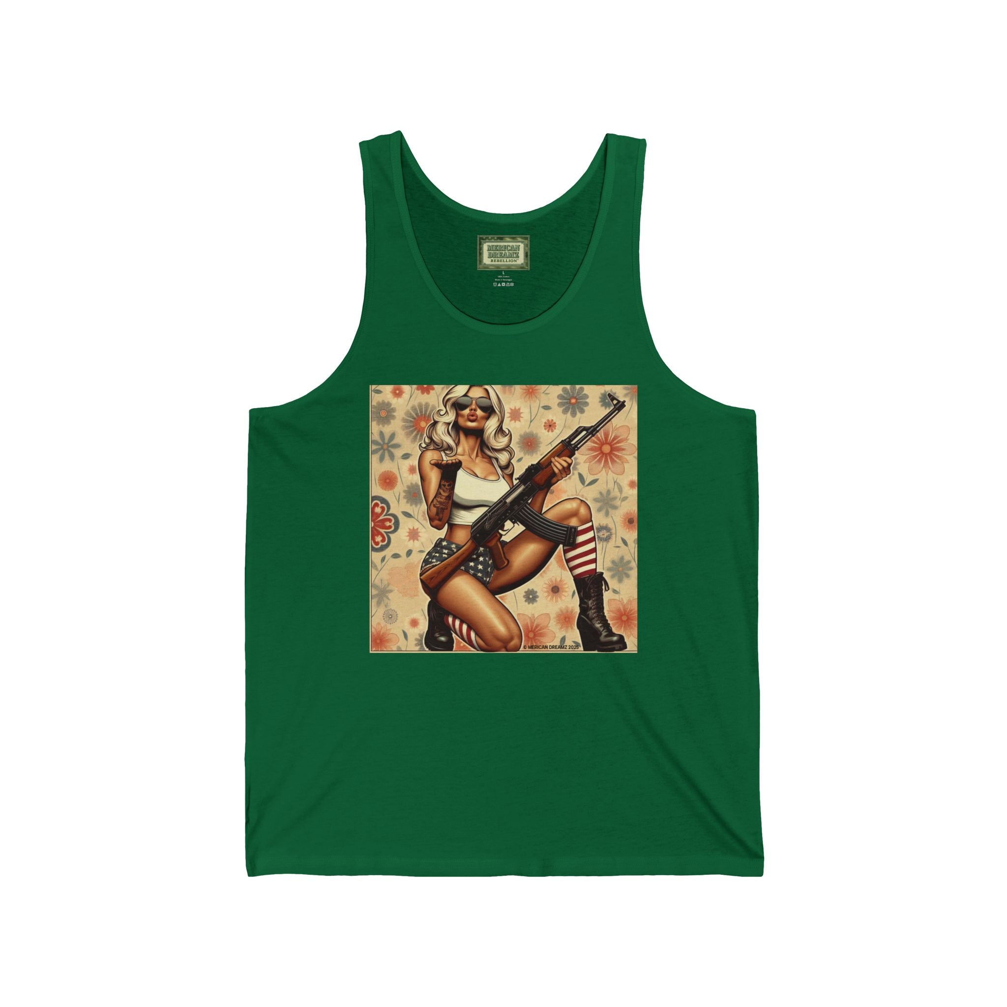 Pin-Up Tank Top — Vintage Americana Gun Flower Girl Graphic