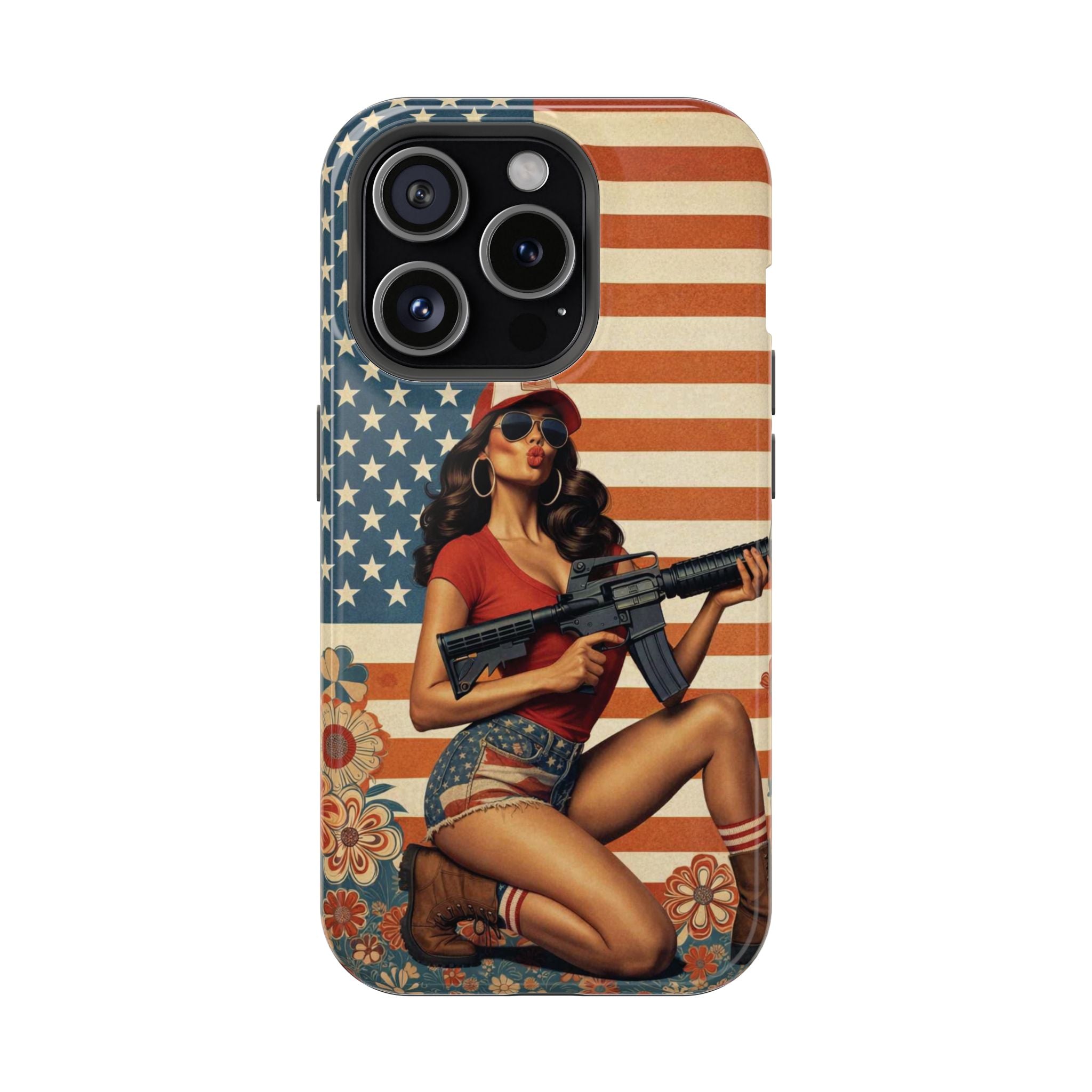 Americana AR-15 Pinup Girl - Magnetic Impact‑Resistant Phone Case  iPhone 13-17 / Samsung S26  MagSafe Compatible