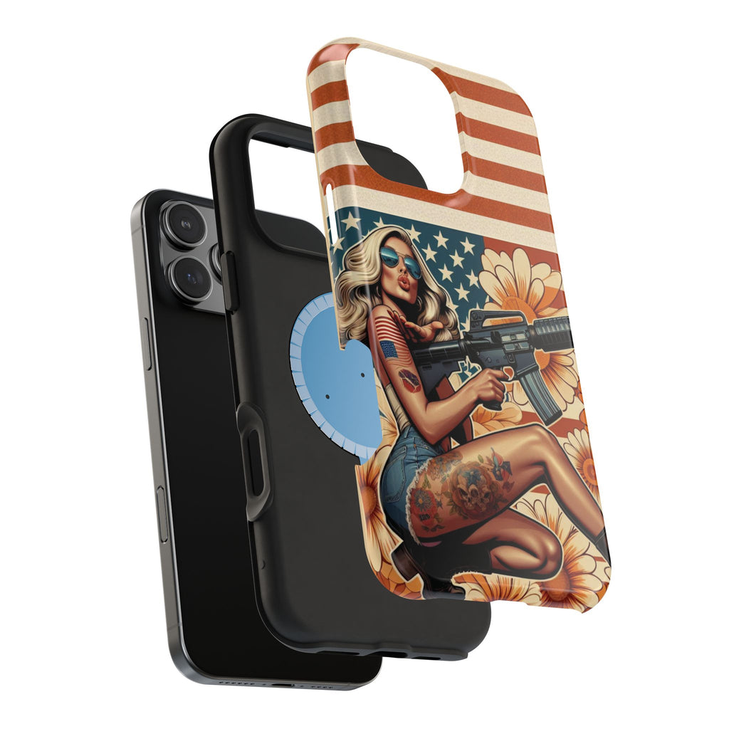 Americana AR-15 Pinup Girl - Magnetic Impact‑Resistant Phone Case  iPhone 13-17 / Samsung S26  MagSafe Compatible
