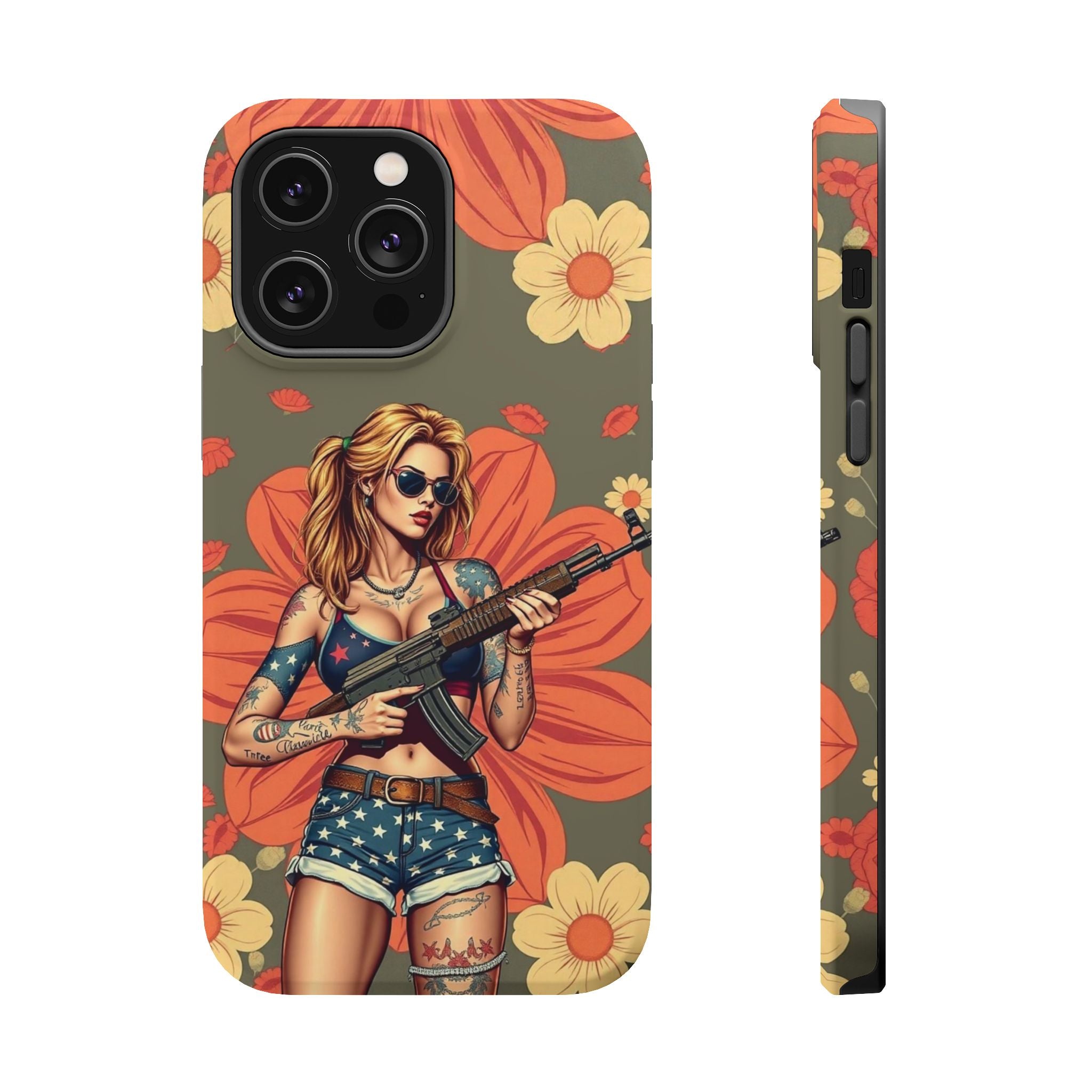 Americana AK-47 Pinup Girl - Magnetic Impact‑Resistant Phone Case  iPhone 13-17 / Samsung S26  MagSafe Compatible