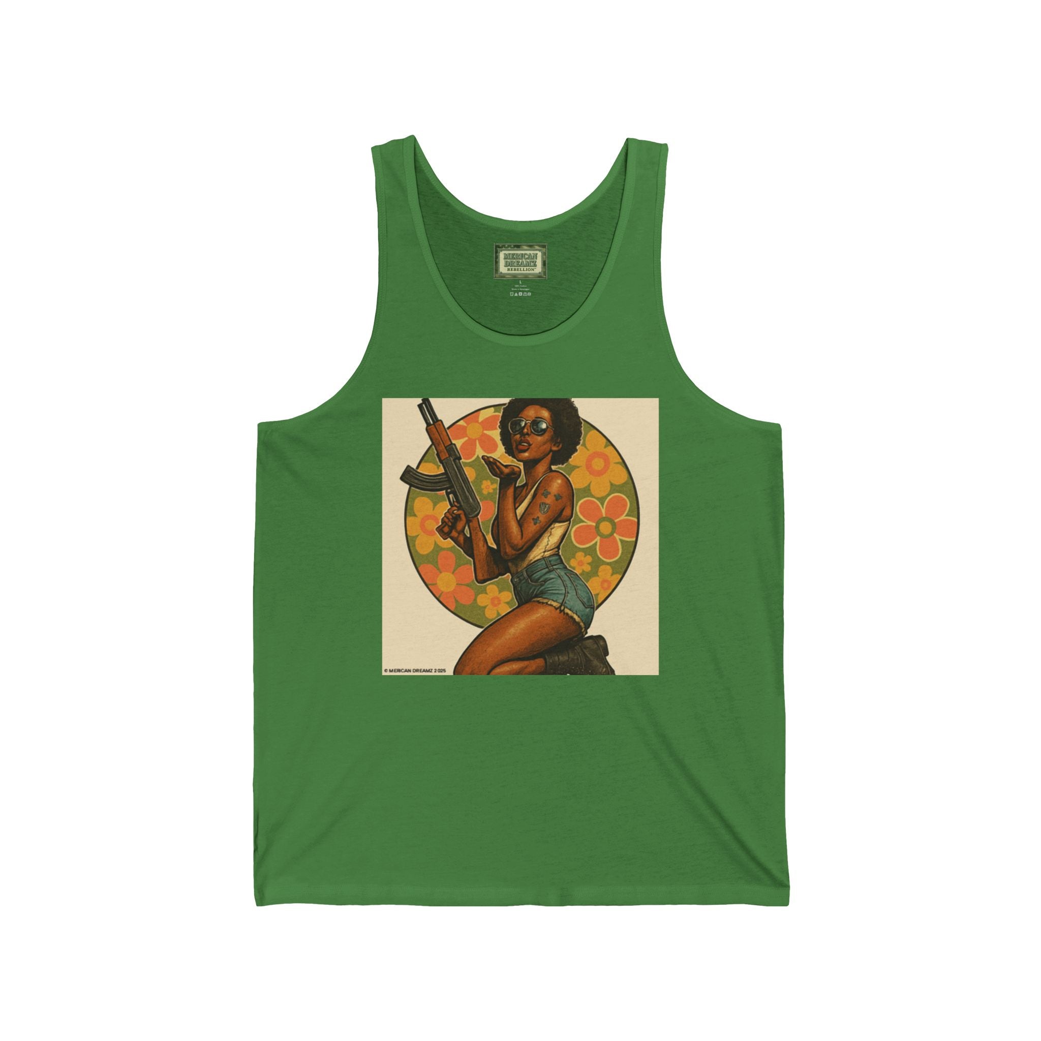 Pin-Up Tank Top — Vintage Americana Gun Flower Girl Graphic
