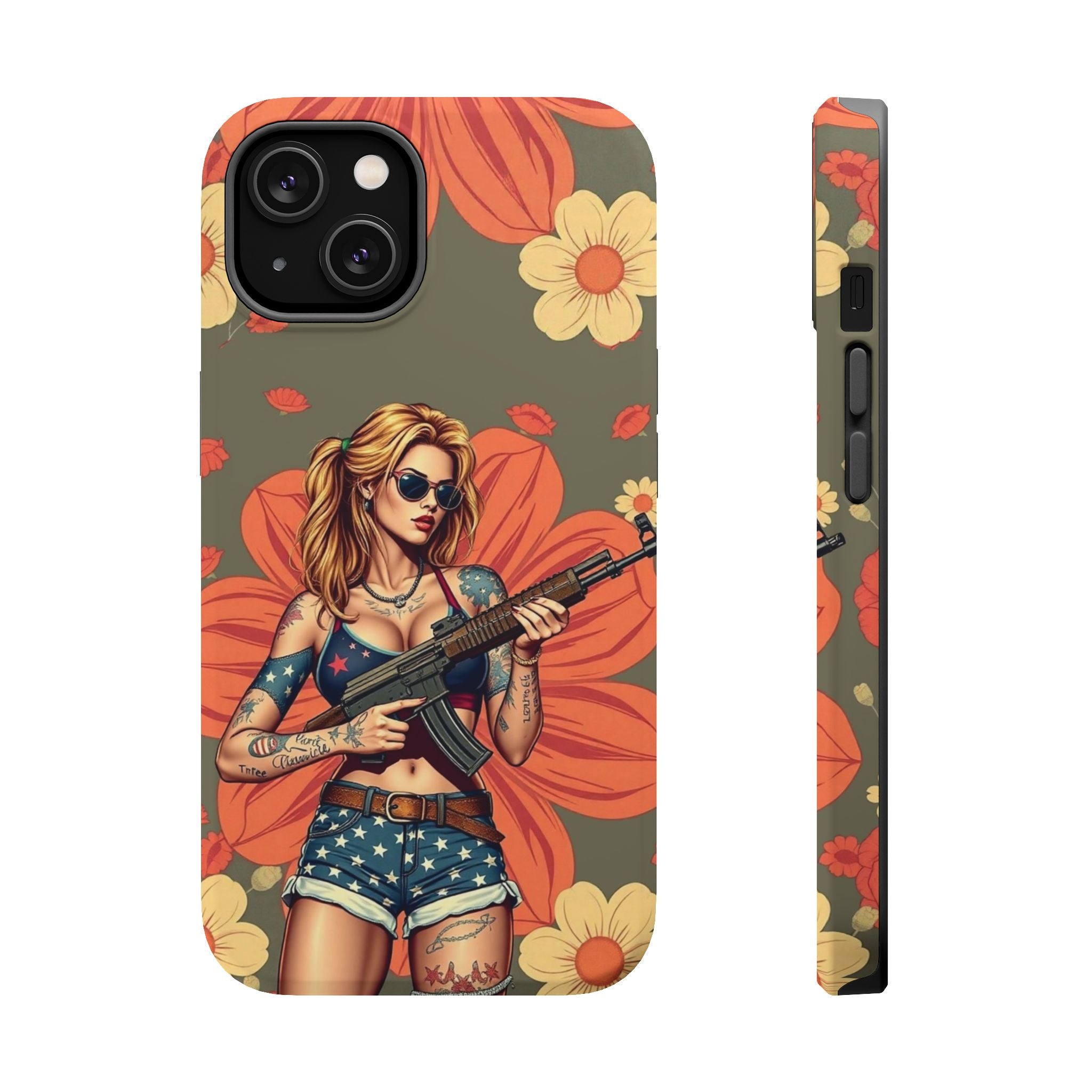 Americana AK-47 Pinup Girl - Magnetic Impact‑Resistant Phone Case  iPhone 13-17 / Samsung S26  MagSafe Compatible