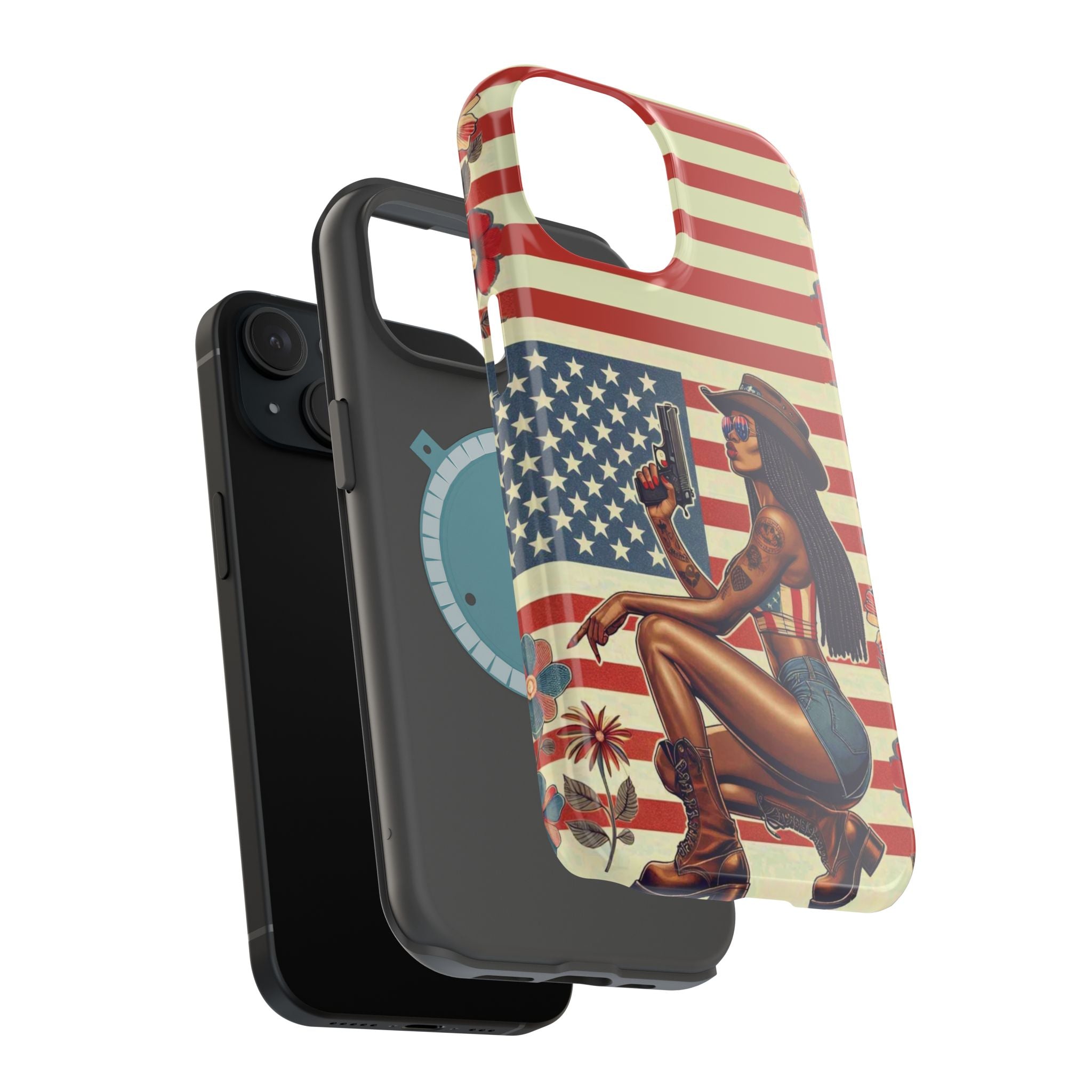 Americana 9mm Pinup Girl - Magnetic Impact‑Resistant Phone Case  iPhone 13-17 / Samsung S26  MagSafe Compatible