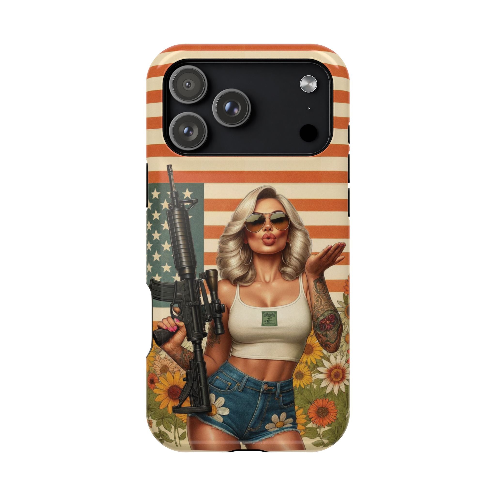 Americana AR-15 Pinup Girl - Magnetic Impact‑Resistant Phone Case  iPhone 13-17 / Samsung S26  MagSafe Compatible