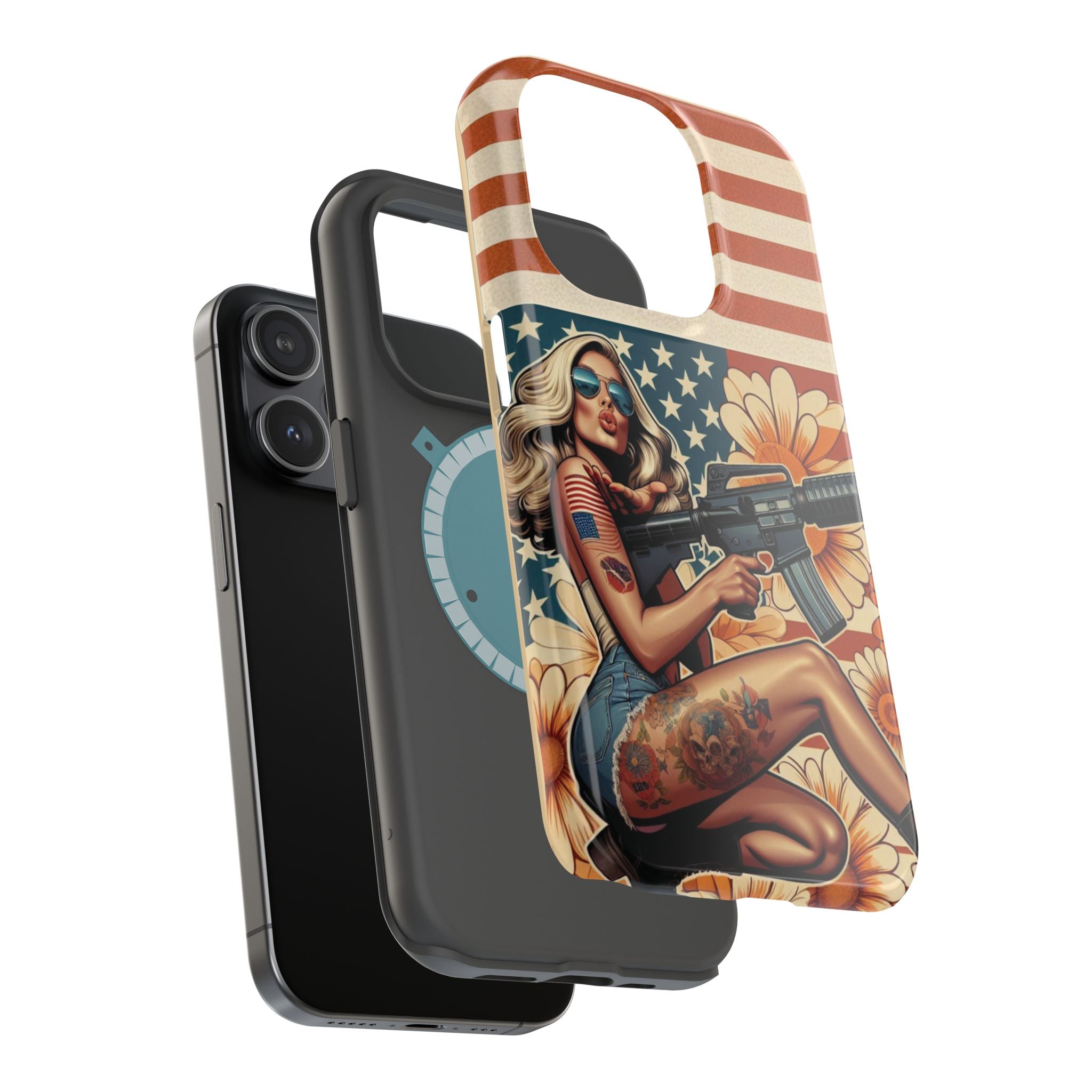 Americana AR-15 Pinup Girl - Magnetic Impact‑Resistant Phone Case  iPhone 13-17 / Samsung S26  MagSafe Compatible