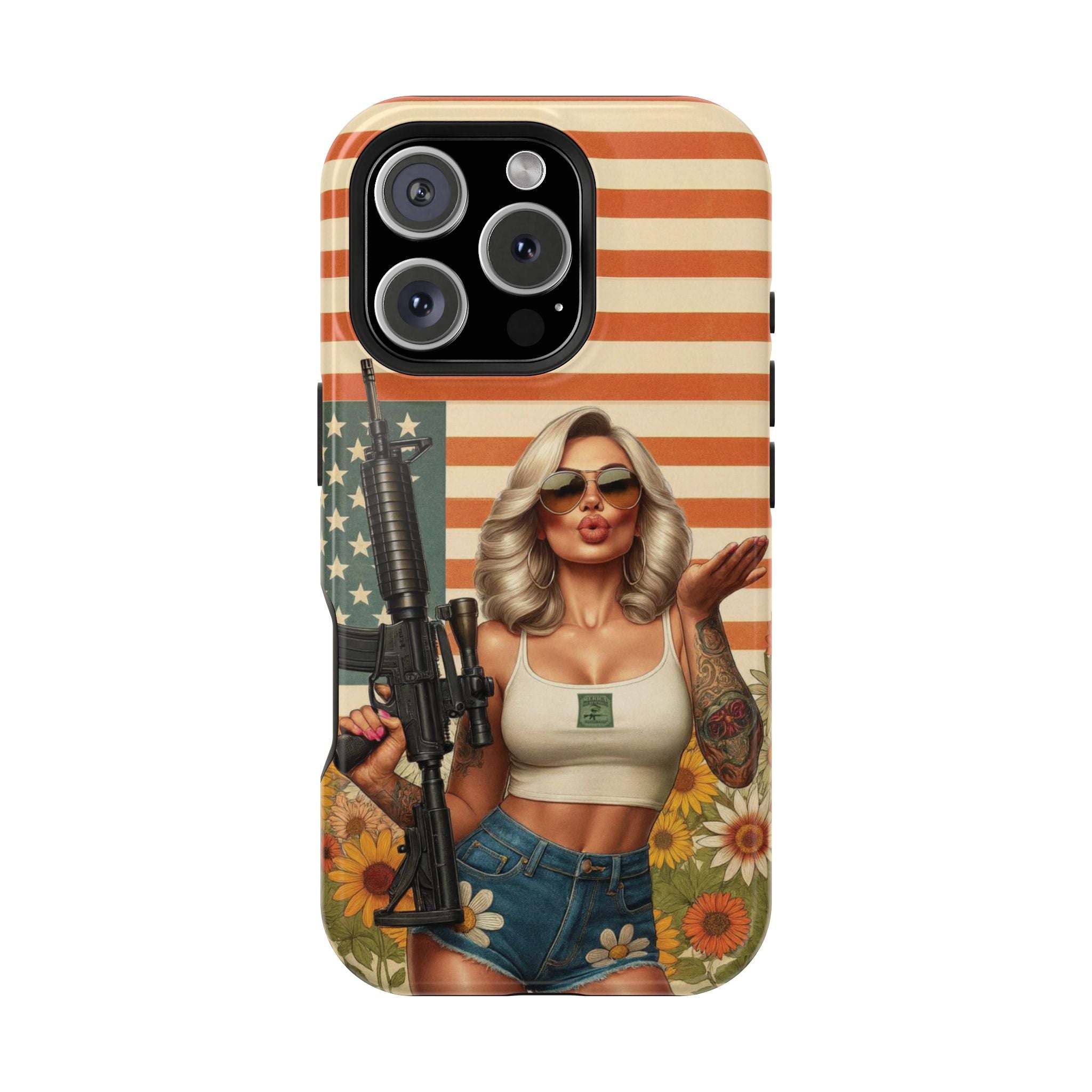 Americana AR-15 Pinup Girl - Magnetic Impact‑Resistant Phone Case  iPhone 13-17 / Samsung S26  MagSafe Compatible