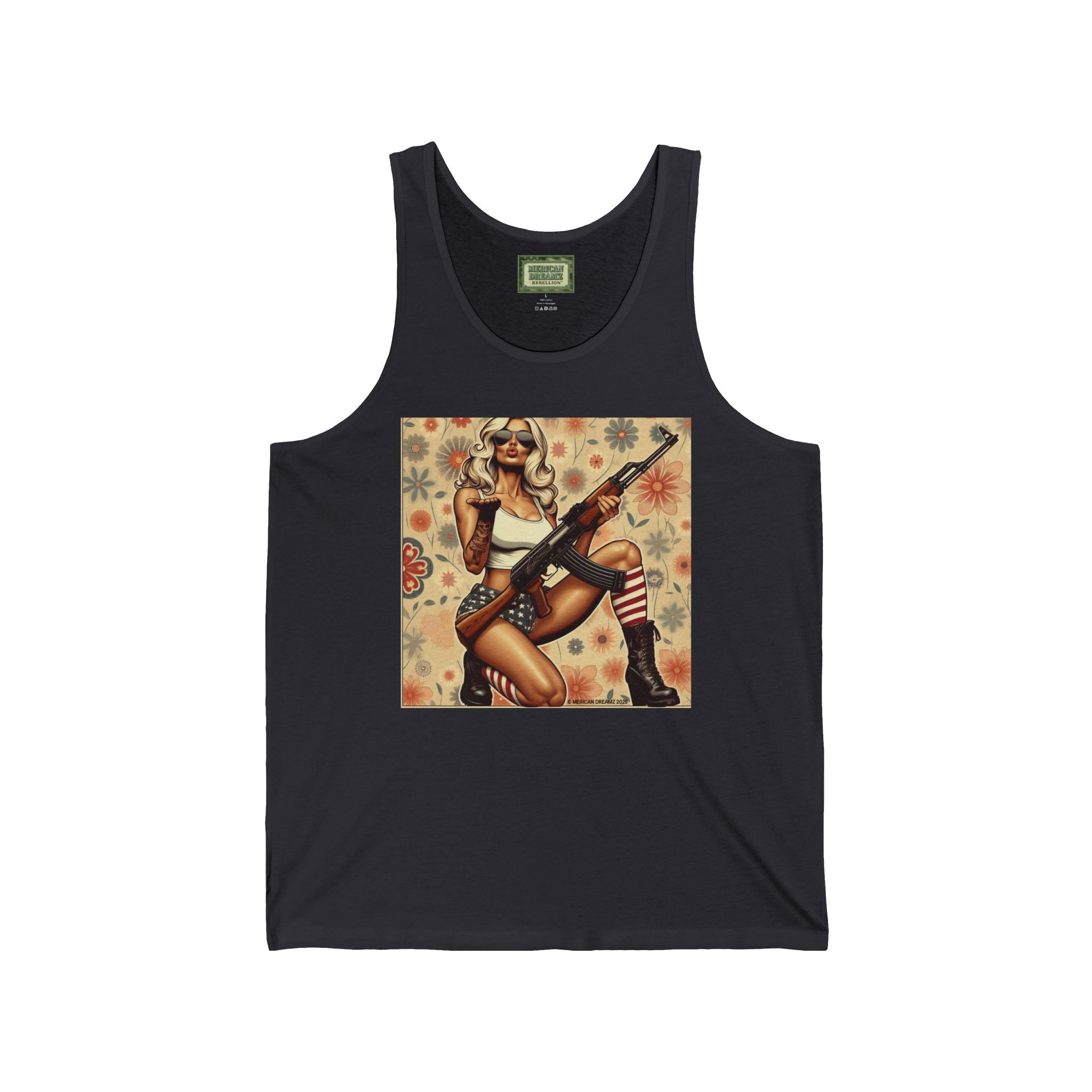 Pin-Up Tank Top — Vintage Americana Gun Flower Girl Graphic