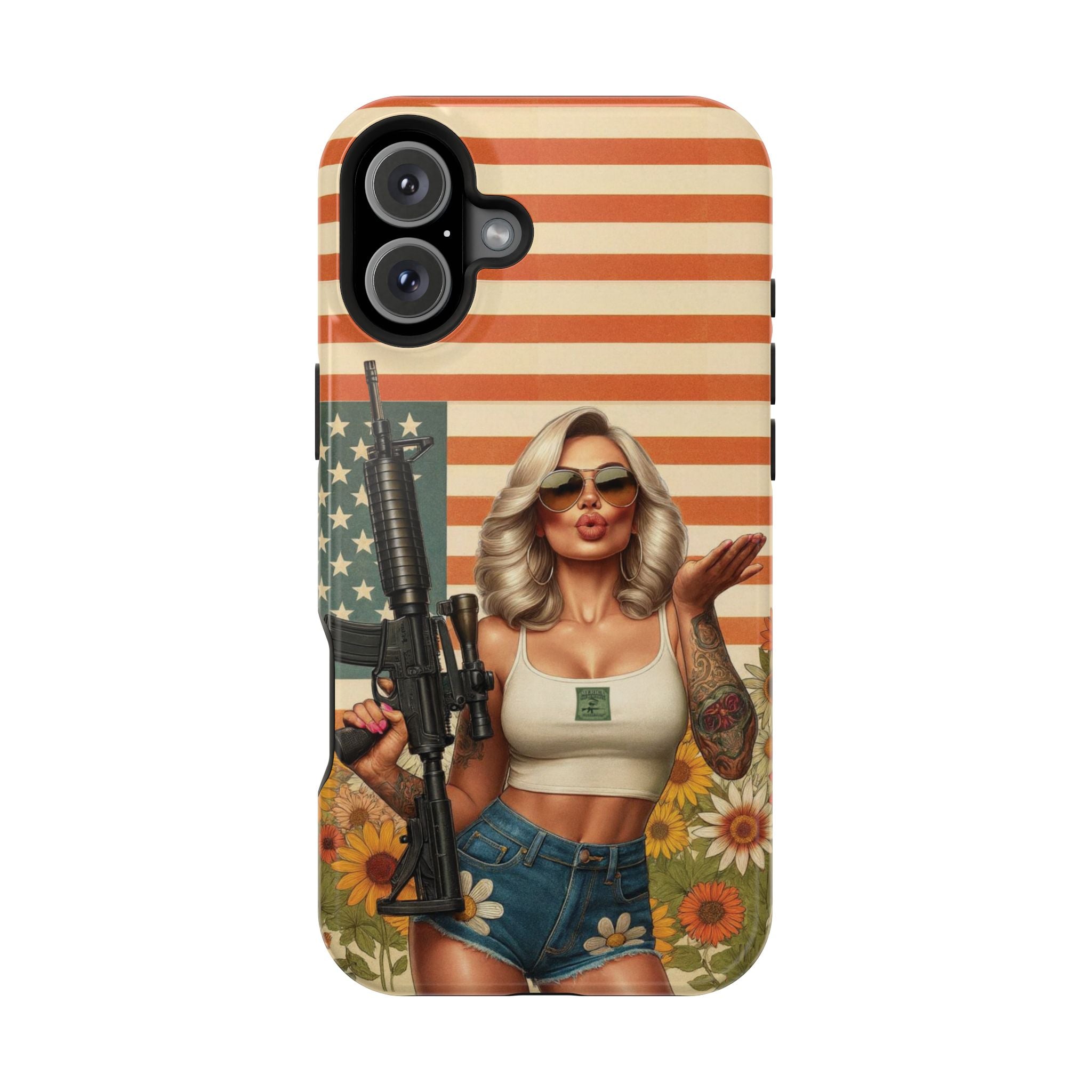 Americana AR-15 Pinup Girl - Magnetic Impact‑Resistant Phone Case  iPhone 13-17 / Samsung S26  MagSafe Compatible