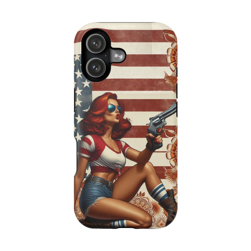 Americana .44 Magnum Pinup Girl - Magnetic Impact‑Resistant Phone Case  iPhone 13-17 / Samsung S26  MagSafe Compatible
