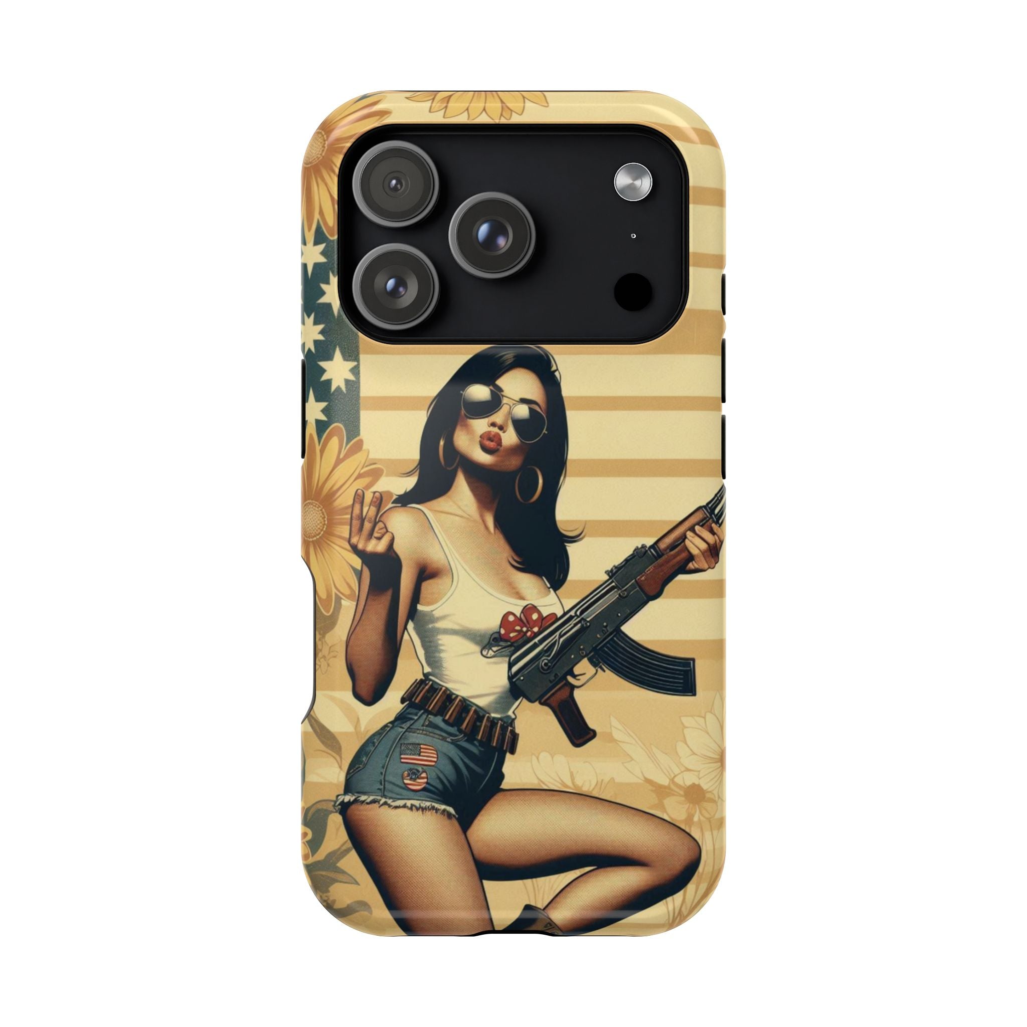 Americana AK-47 Pinup Girl - Magnetic Impact‑Resistant Phone Case  iPhone 13-17 / Samsung S26  MagSafe Compatible
