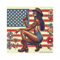 Car Magnet Patriotic Americana Cowgirl with Pistol | Square American Flag Vintage Floral