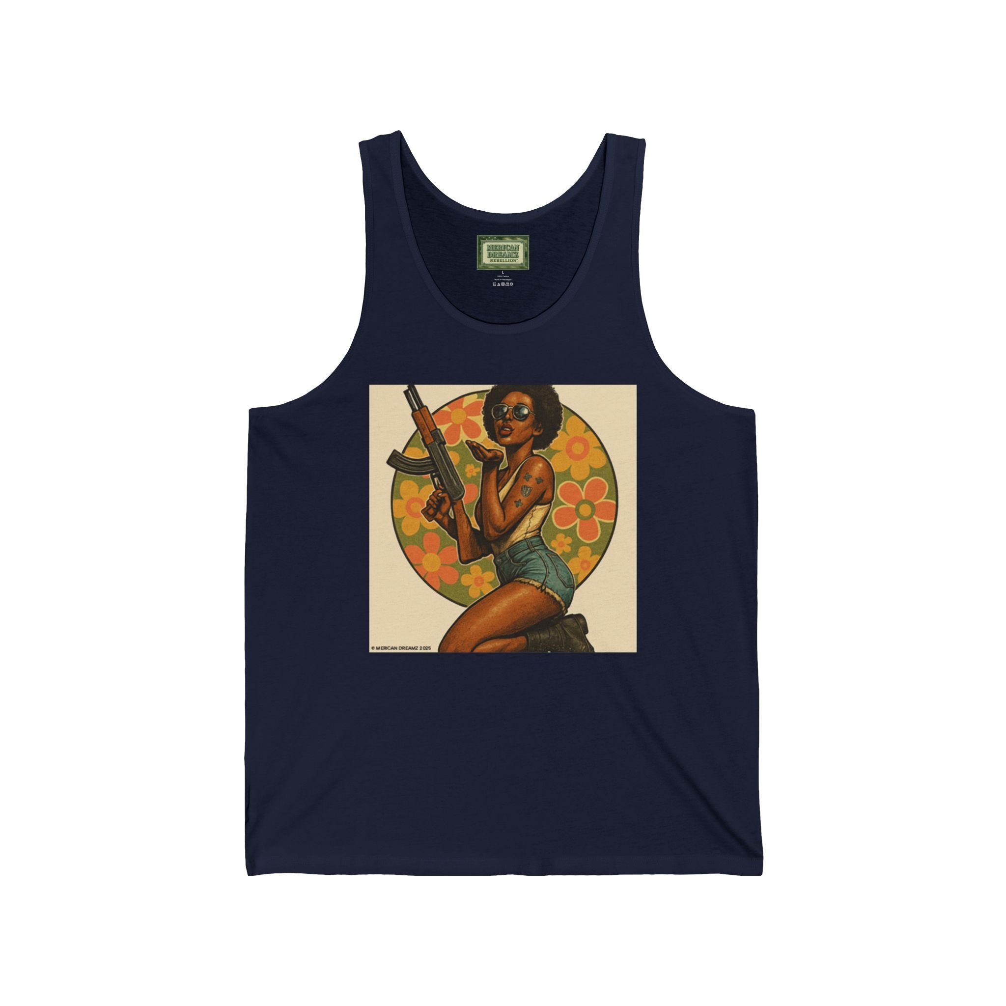 Pin-Up Tank Top — Vintage Americana Gun Flower Girl Graphic