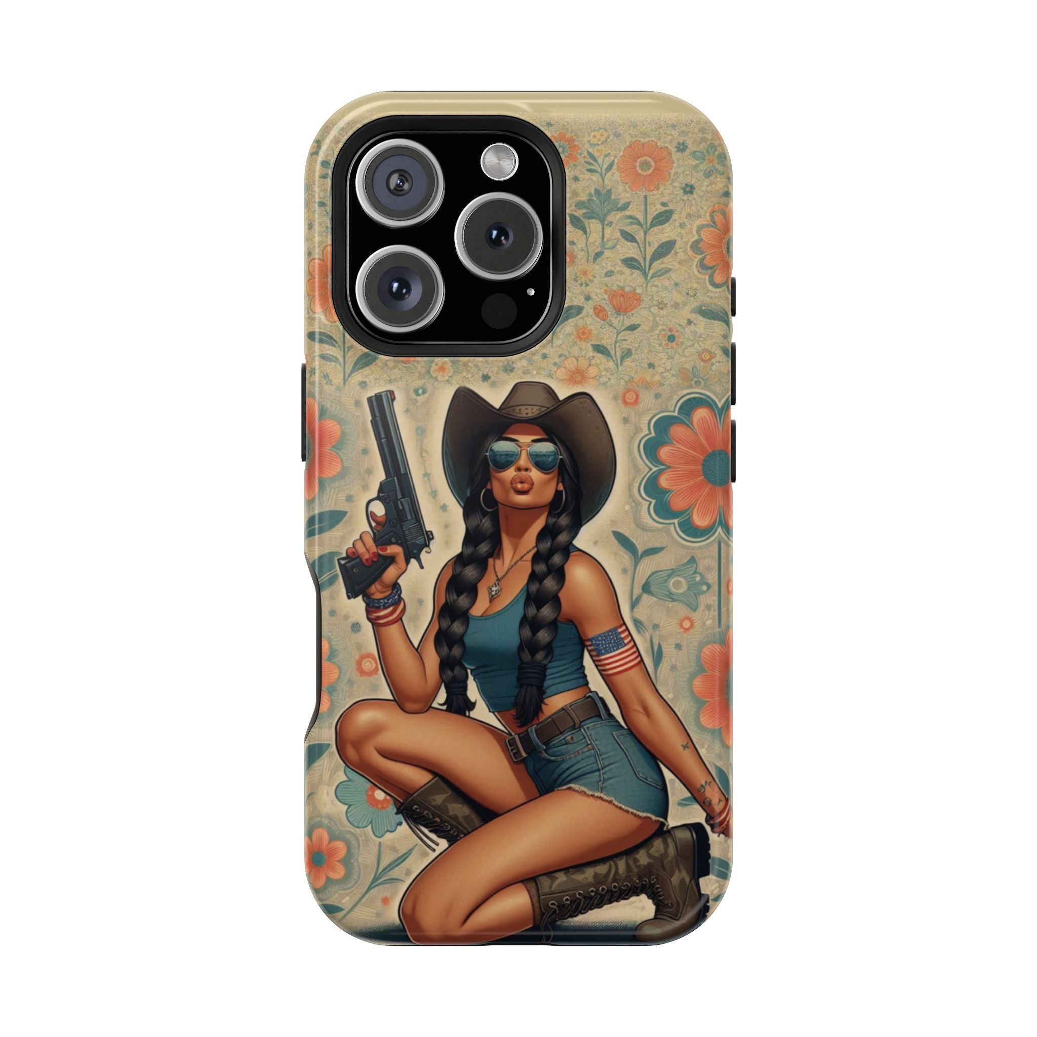 Americana 9mm Pinup Girl - Magnetic Impact‑Resistant Phone Case  iPhone 13-17 / Samsung S26  MagSafe Compatible